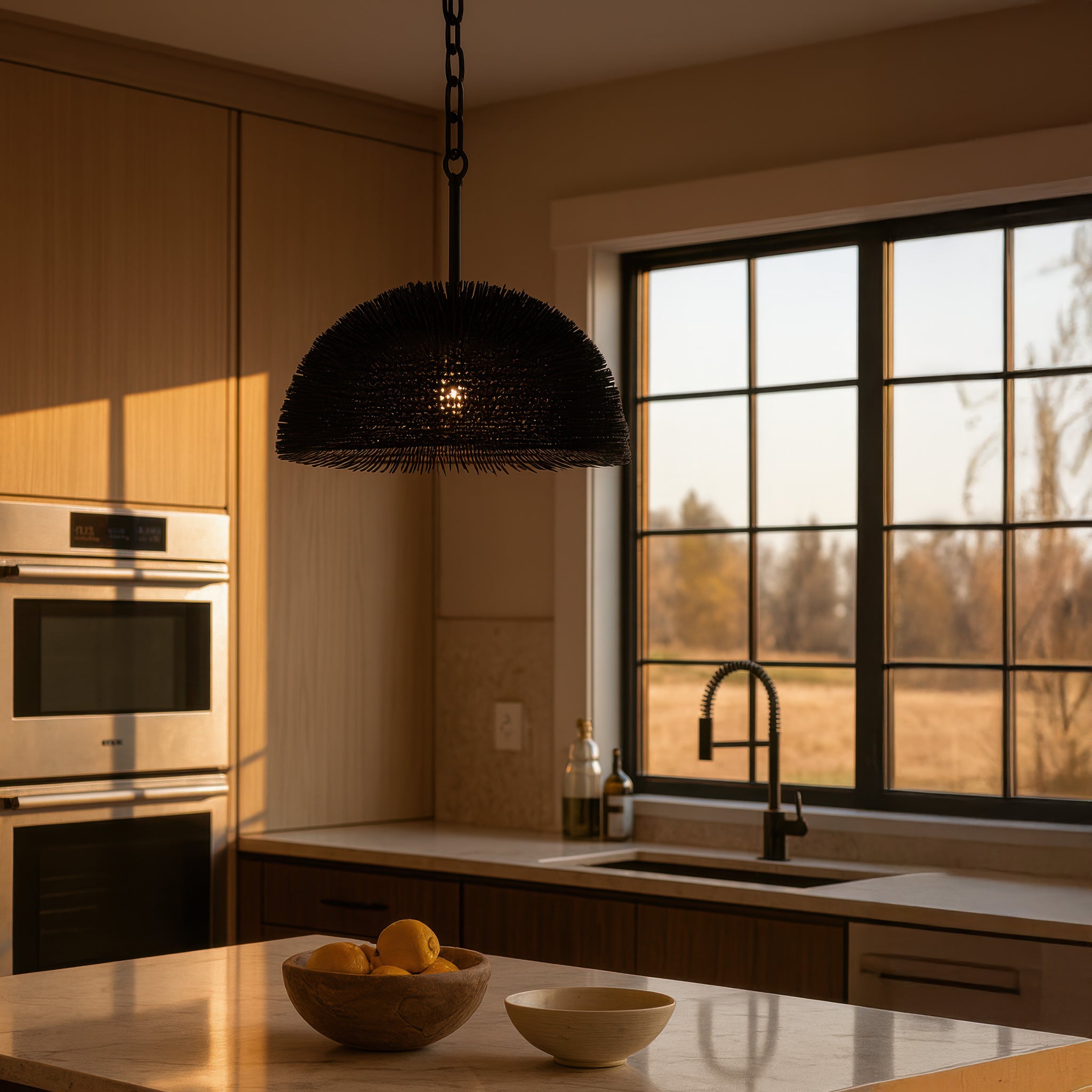 Urchin 1 Light Dome Pendant - Black