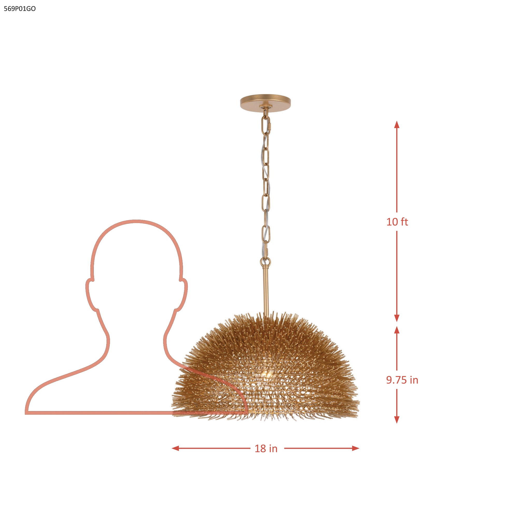Urchin 1 Light Dome Pendant - Gold