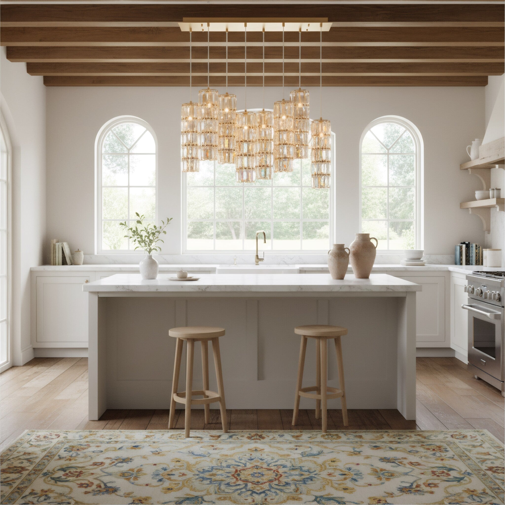 Golden Hour 8 Light Dimmable Linear Cluster of Pendants