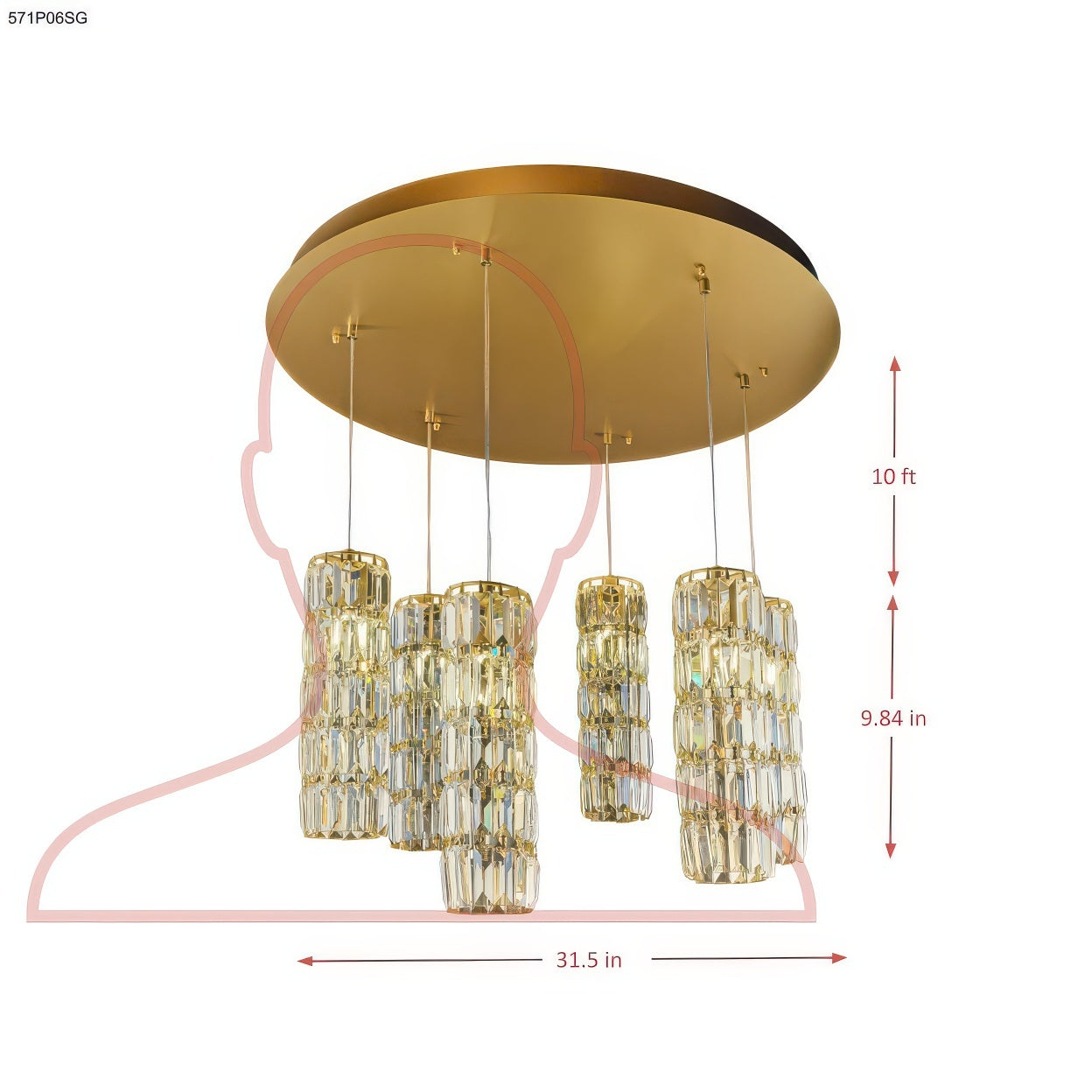 Golden Hour 6 Light Dimmable Round Cluster of Pendants