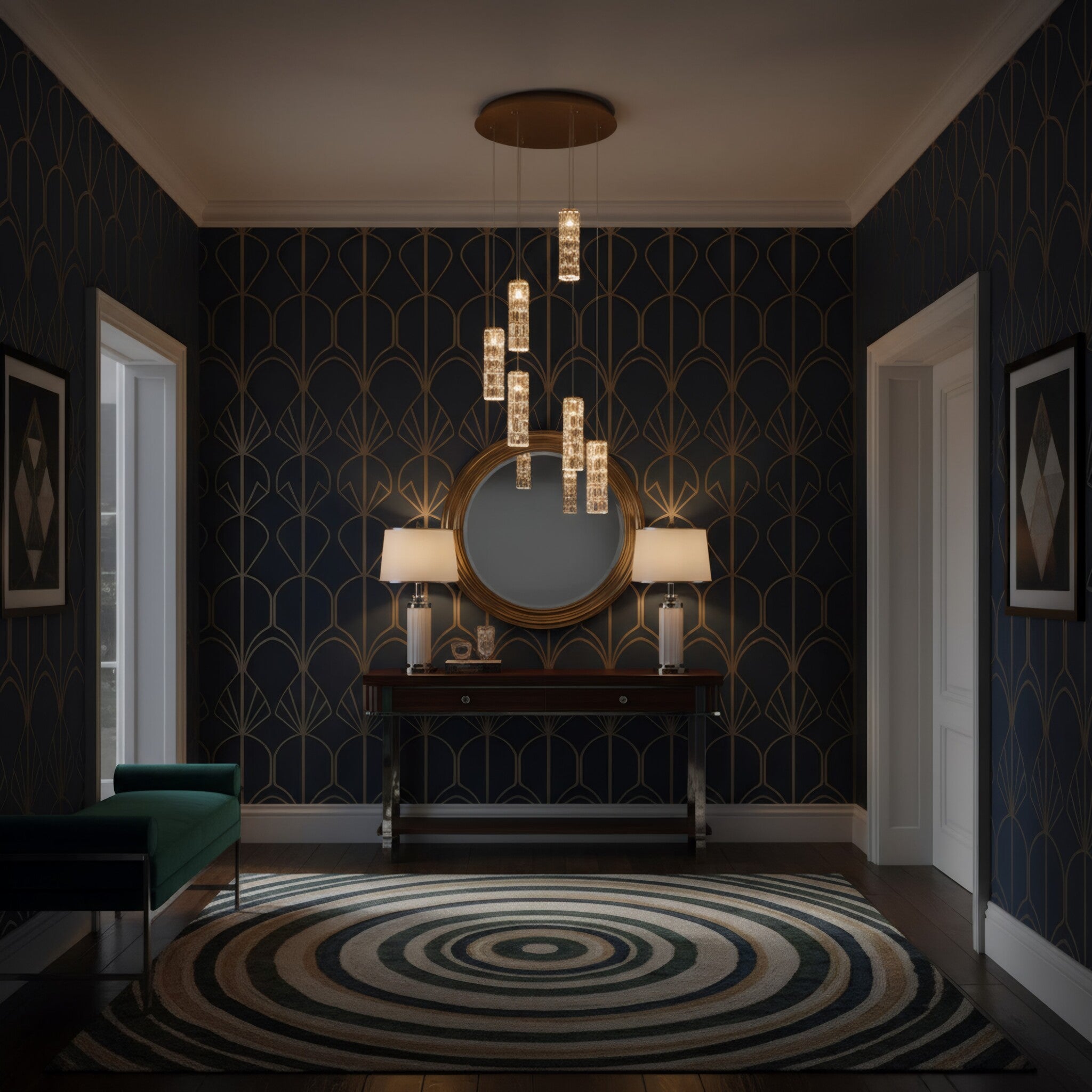 Golden Hour 6 Light Dimmable Round Cluster of Pendants - Satin Gold