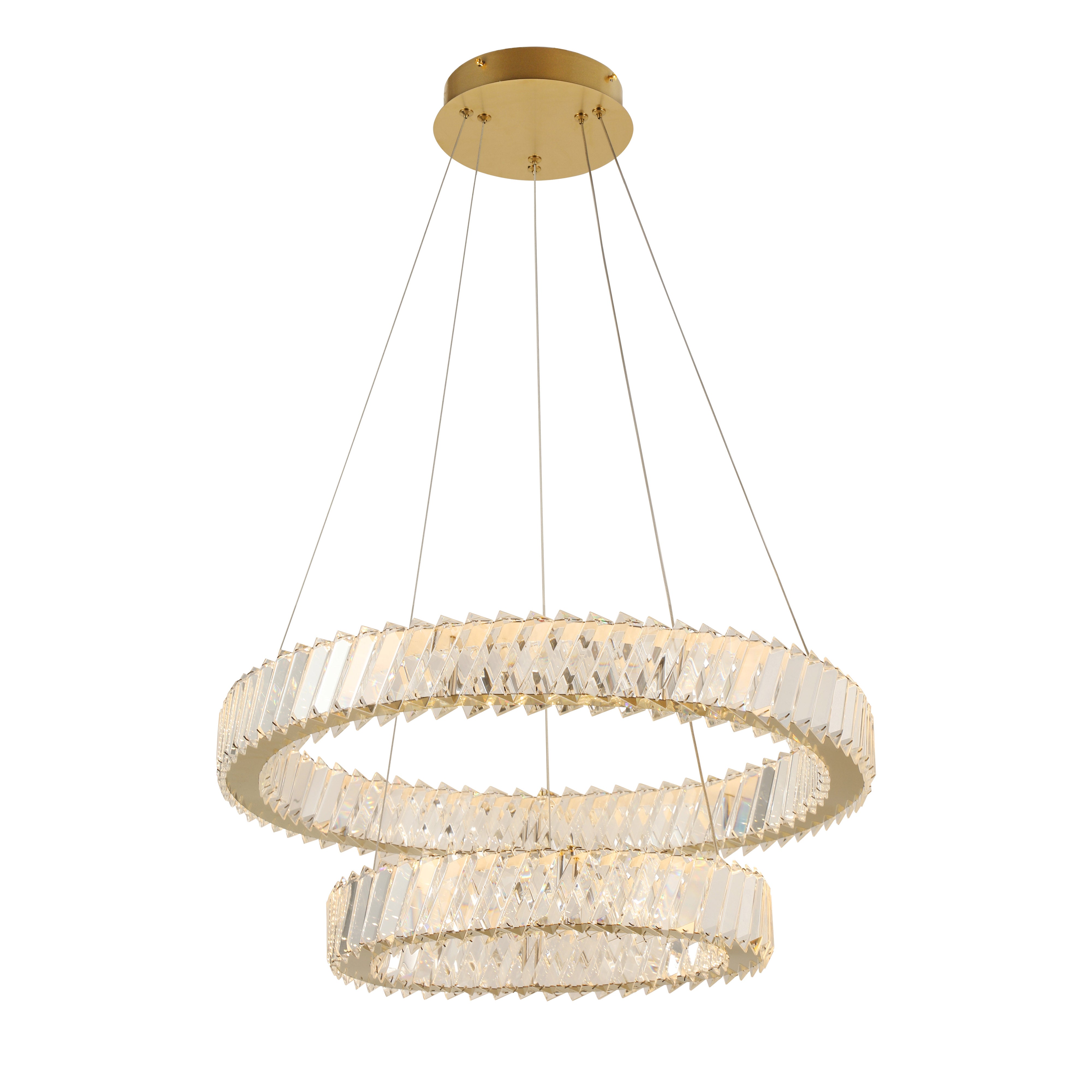 Golden Ratio 24 in Two Tier LED Crystal Pendant - Satin Gold