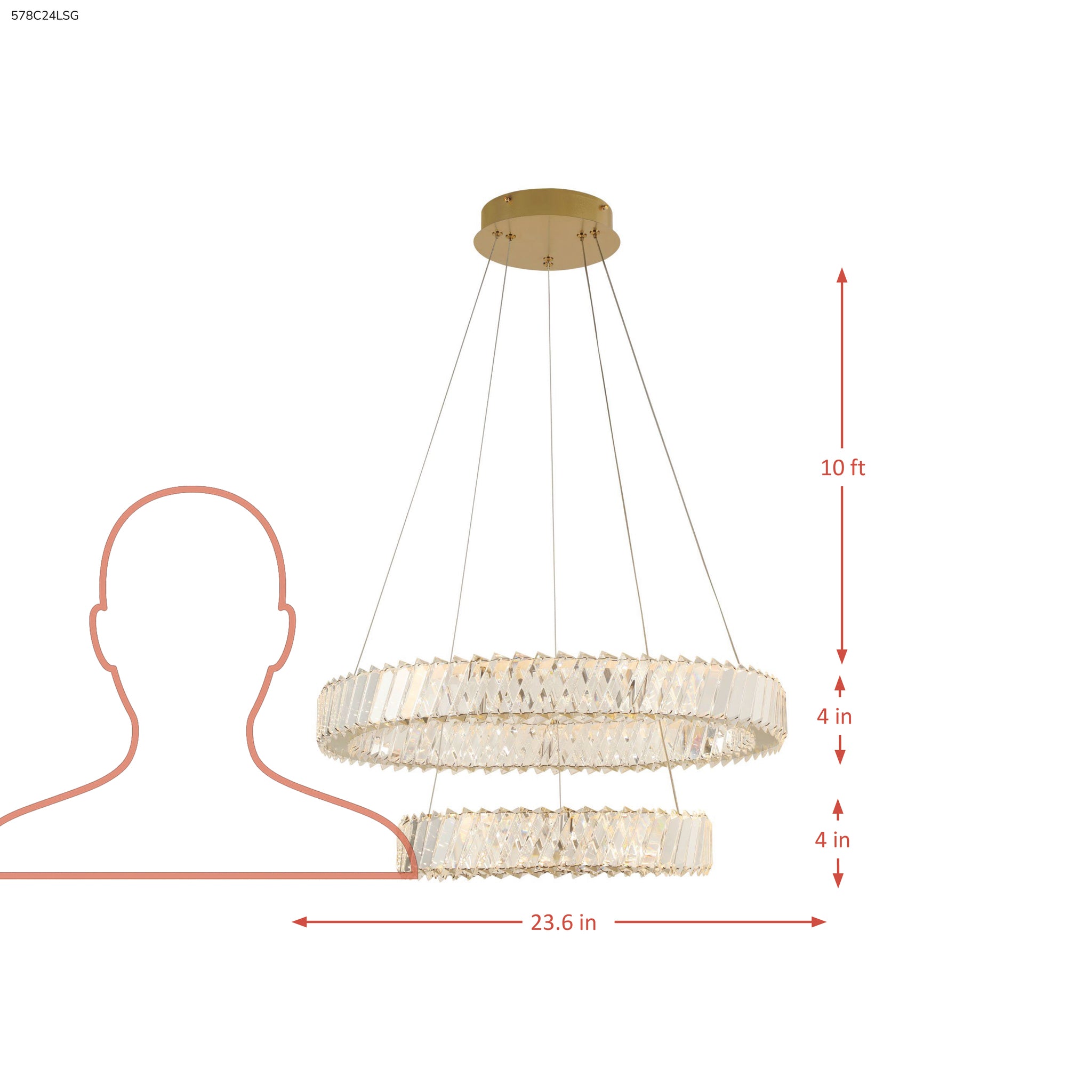 Golden Ratio 24 in Two Tier LED Crystal Pendant