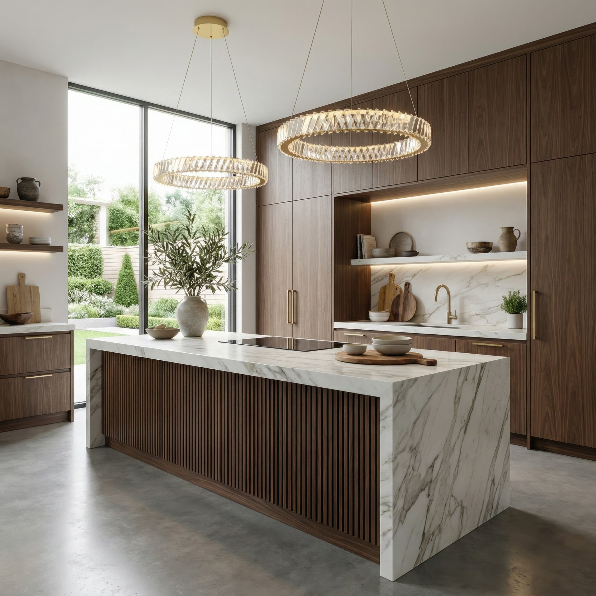 Golden Ratio 24 in LED Crystal Pendant - Satin Gold