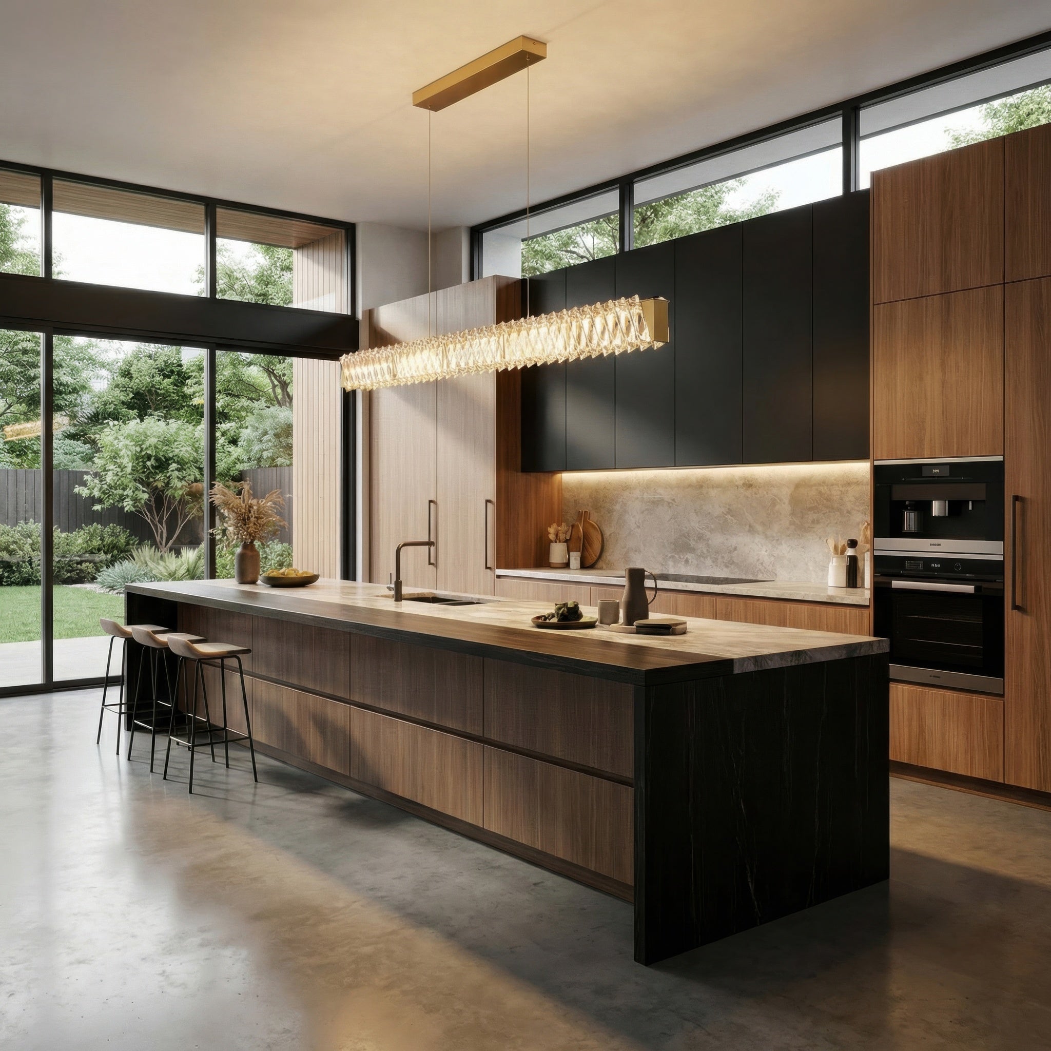 Golden Ratio 59 in LED Crystal Linear Pendant - Satin Gold