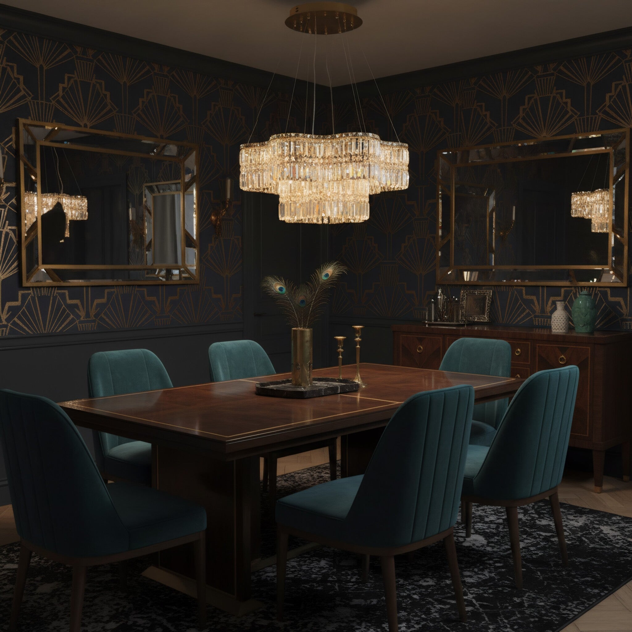 Double Standard 32 inch Dimmable LED Pendant - Satin Gold