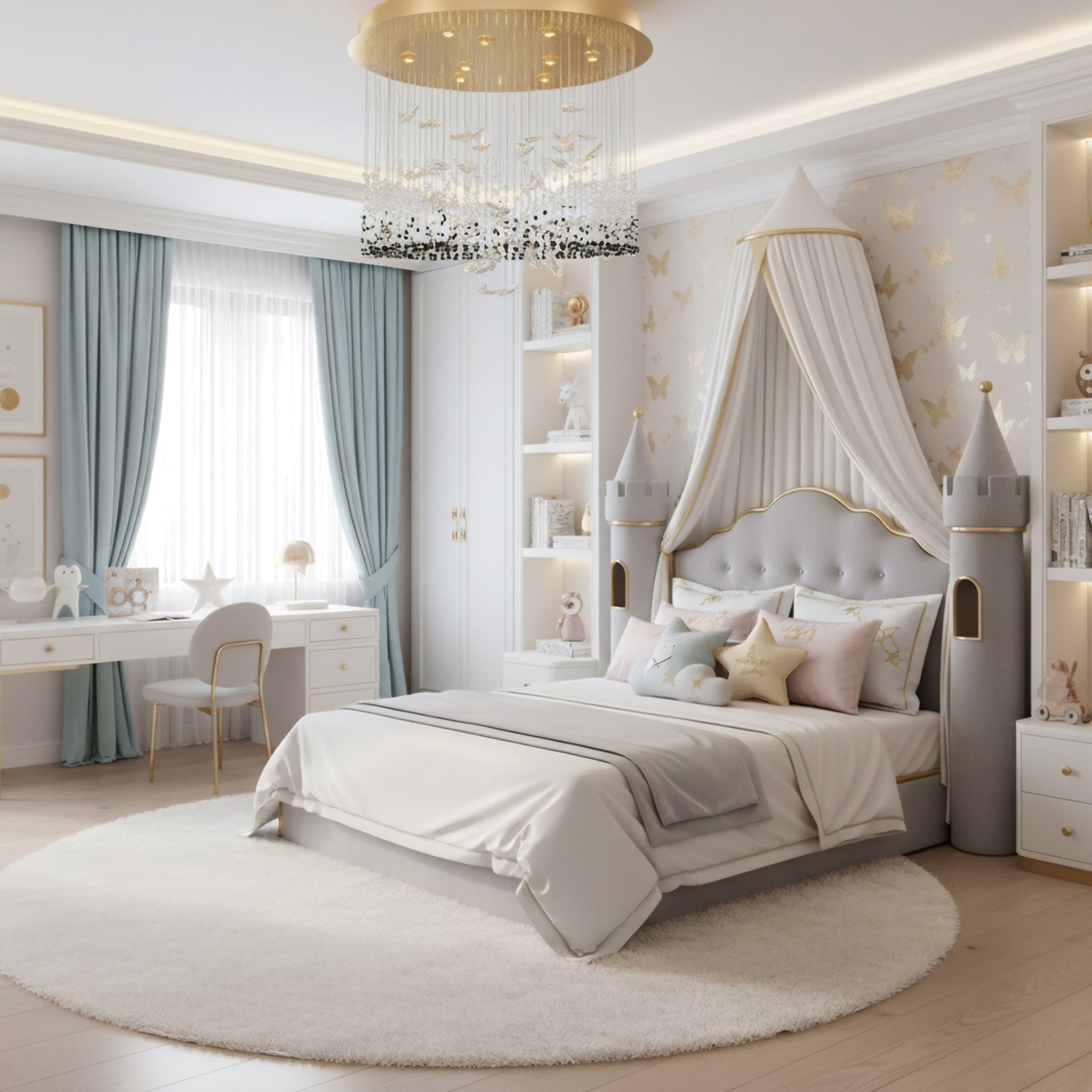 Night Garden 9 Light Leaded Crystal Butterfly Flush Mount - Satin Gold