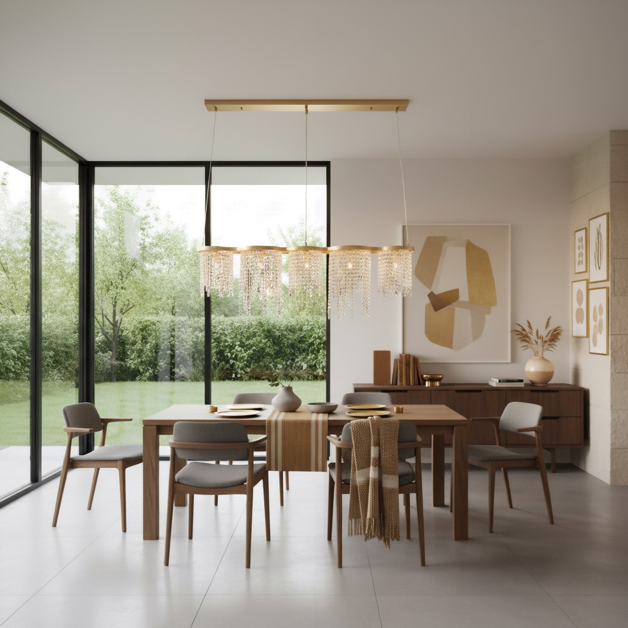 Deco Drippy 5 Light 60 inch Dimmable Linear Dining Pendant - Satin Gold