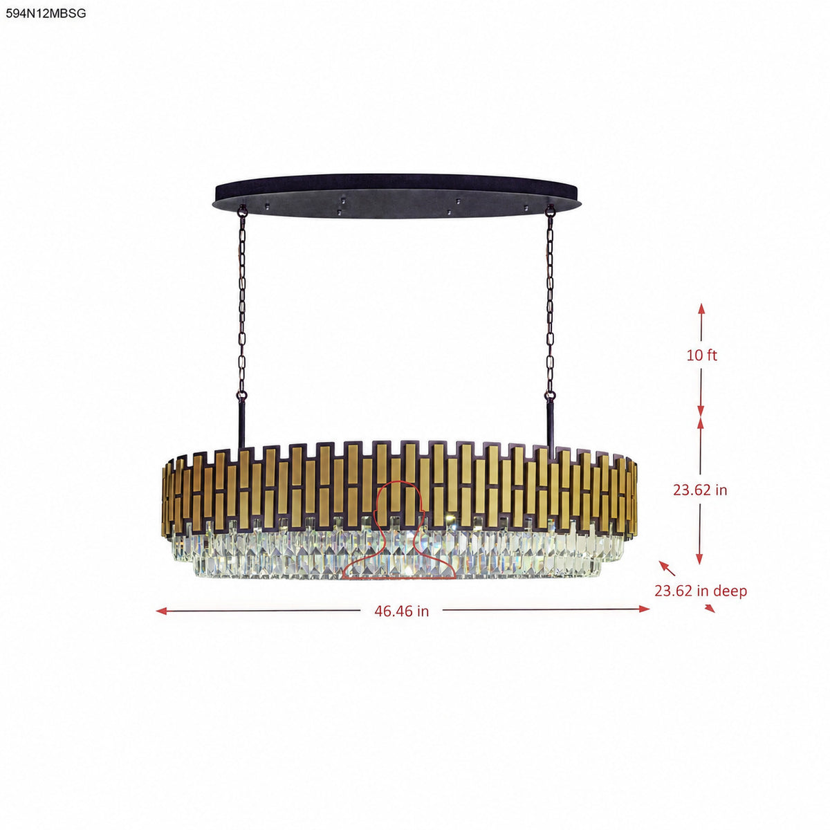 Black Tie 12 Light Dimmable Linear Pendant - Black and Satin Gold