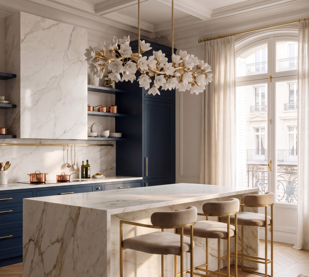 Petal to the Metal 6 Light Linear Pendant - French Gold