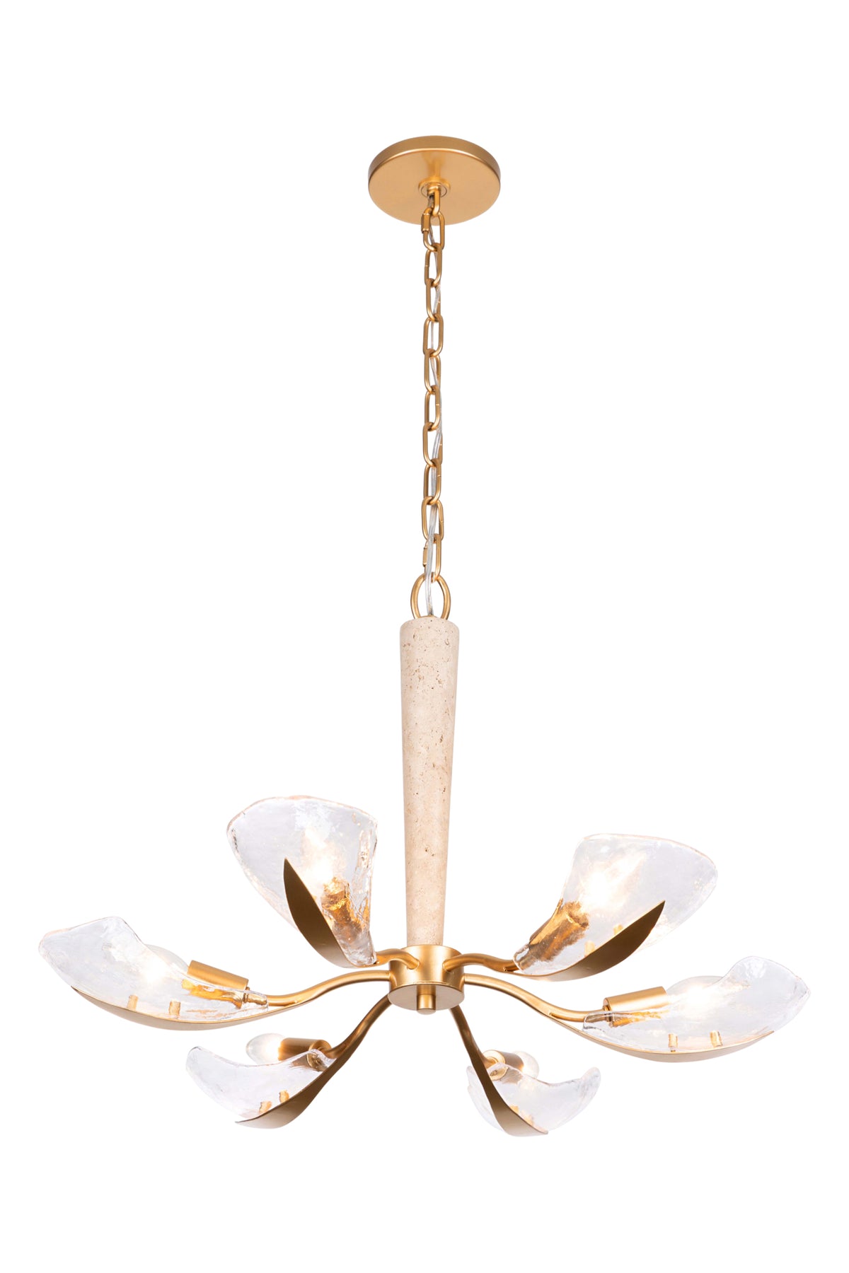 Ice Breaker Ice Glass and Travertine 6 Lights Chandelier
