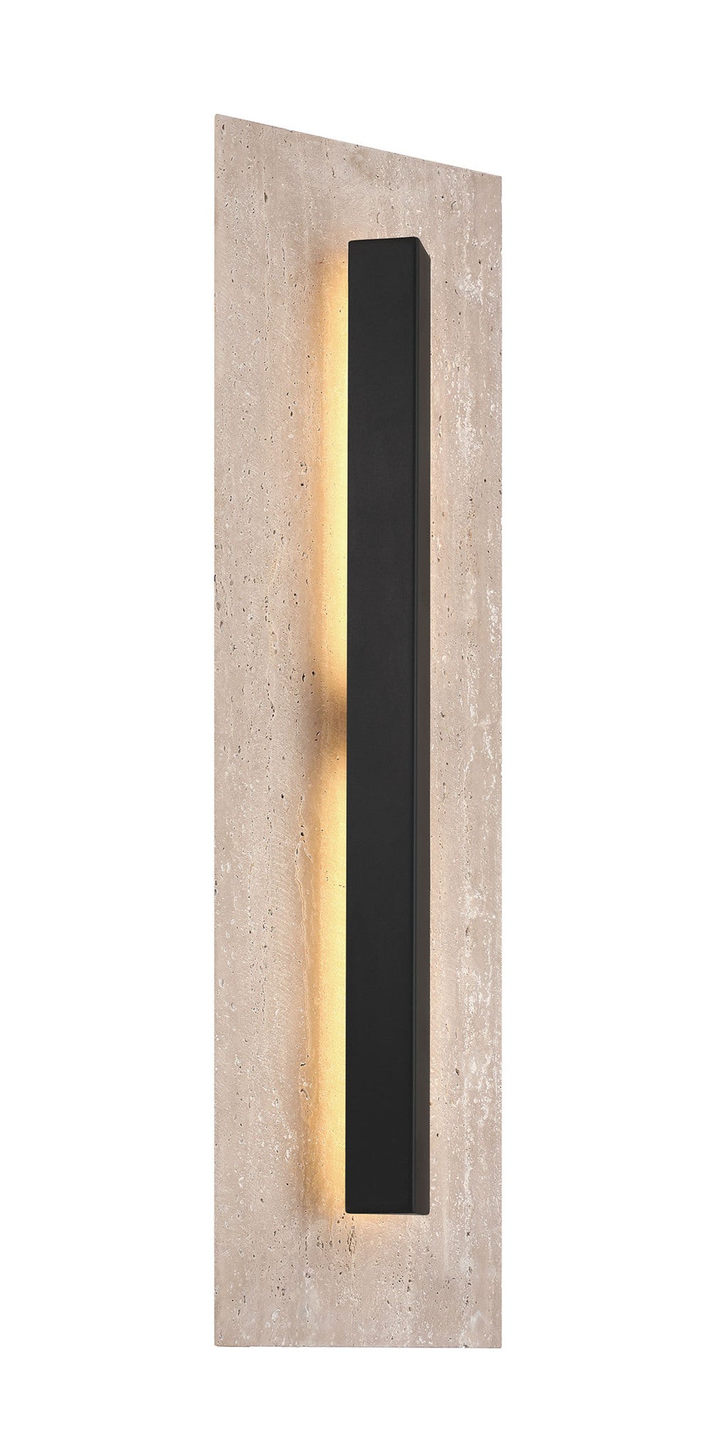 Axis Travertine and recycled steel Dark Sky indoor/outdoor wall sconce or powder room light, 24W LED, 3000K, 90 CRI