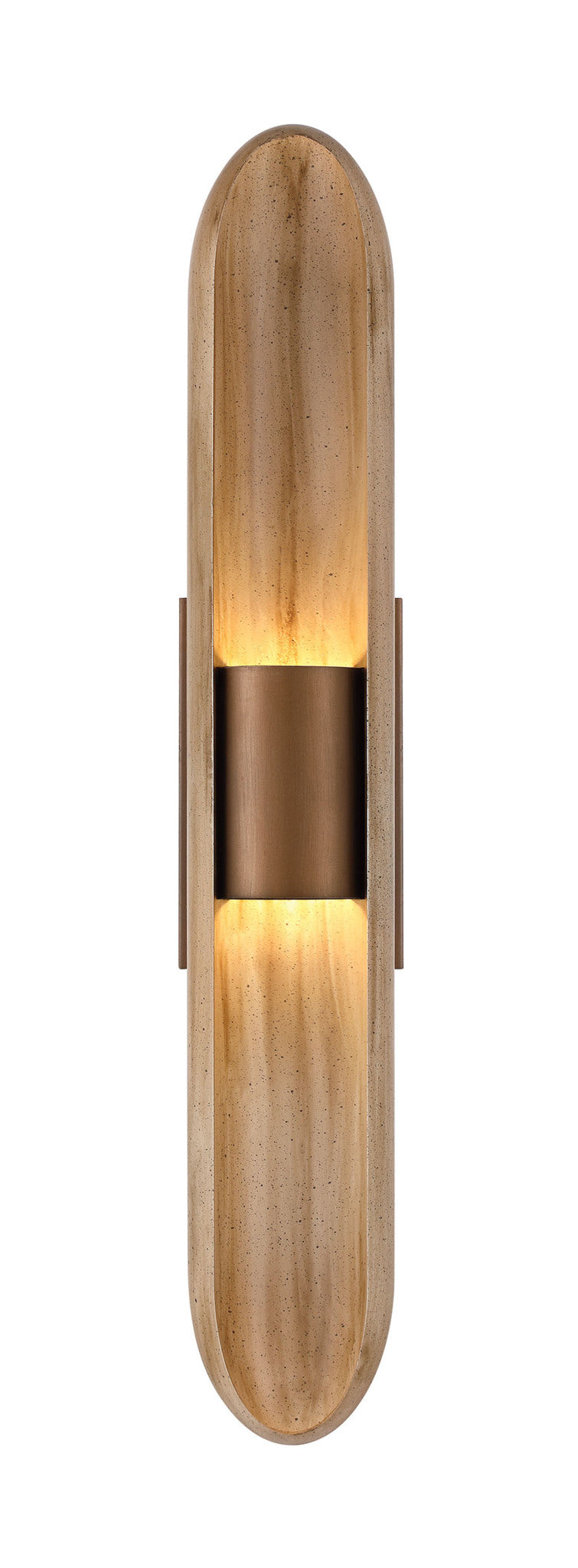 Sentinel Faux Travertine and recycled steel Dark Sky indoor/outdoor wall sconce or powder room light with up/down and back lighting, 2 LED sources at 8.5W each, 3000K, 90 CRI