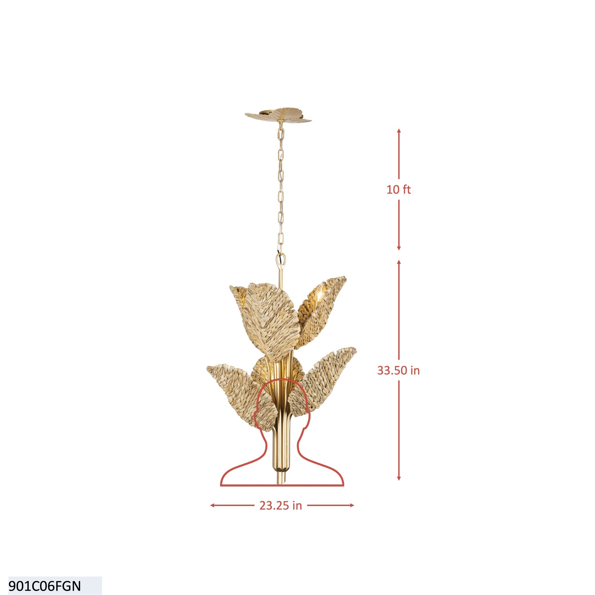 Banana Leaf 6 Light Chandelier - French Gold/Natural Seagrass