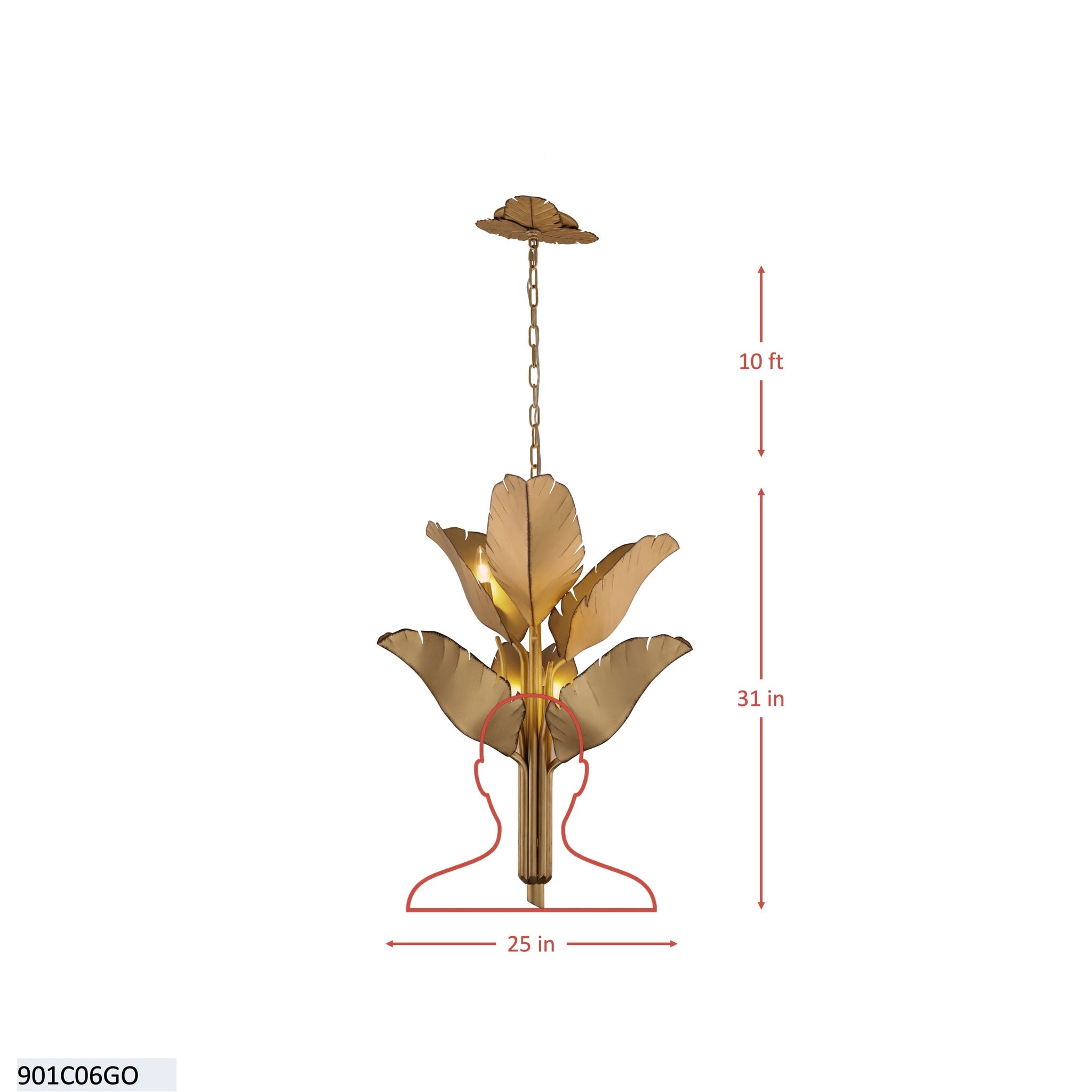 Banana Leaf 6 Light Chandelier - Gold