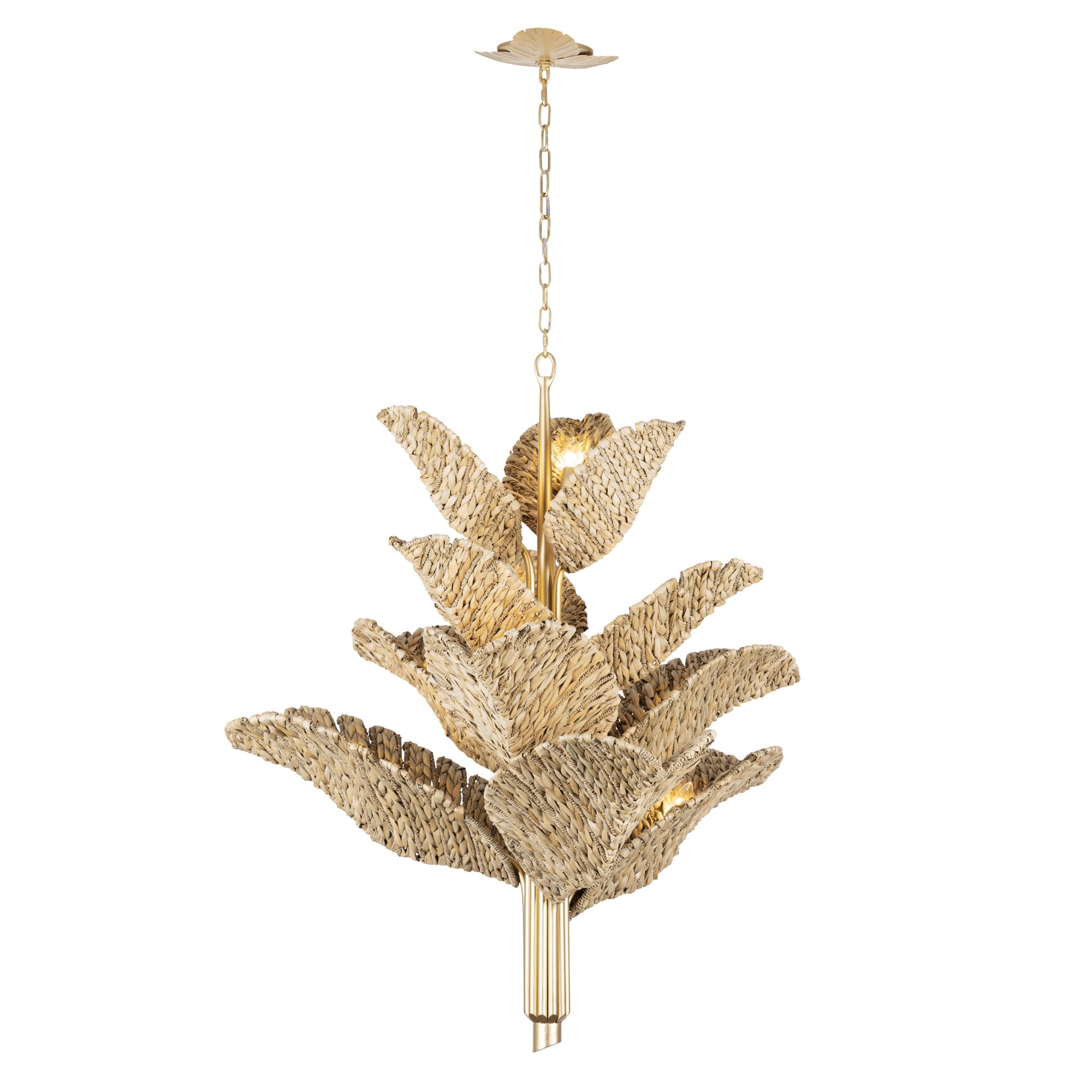 Banana Leaf 12 Light Chandelier - French Gold/Natural Seagrass