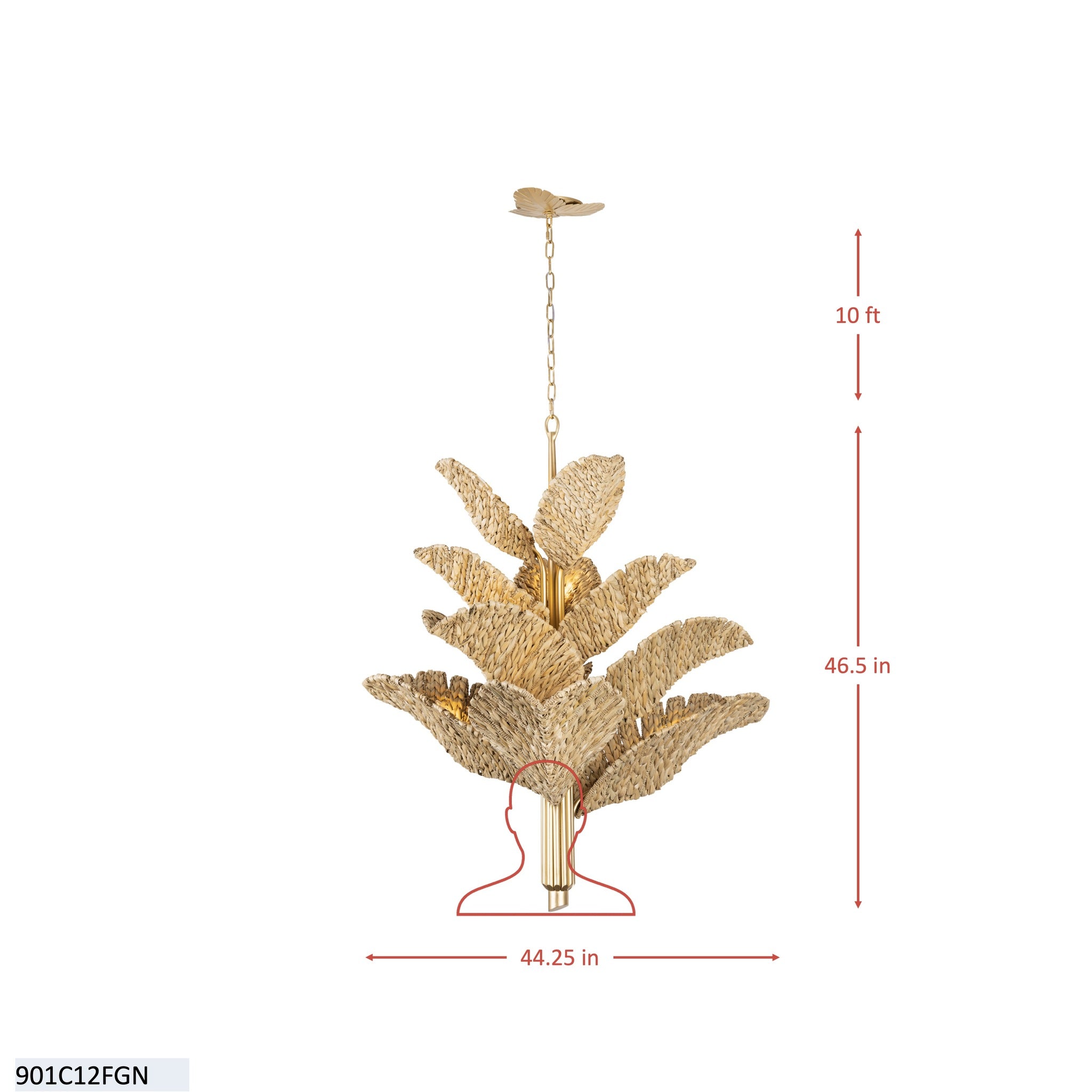 Banana Leaf 12 Light Chandelier - French Gold/Natural Seagrass