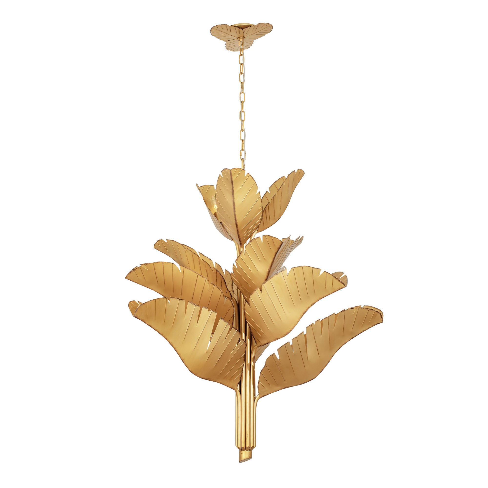 Banana Leaf 12 Light Chandelier - Gold