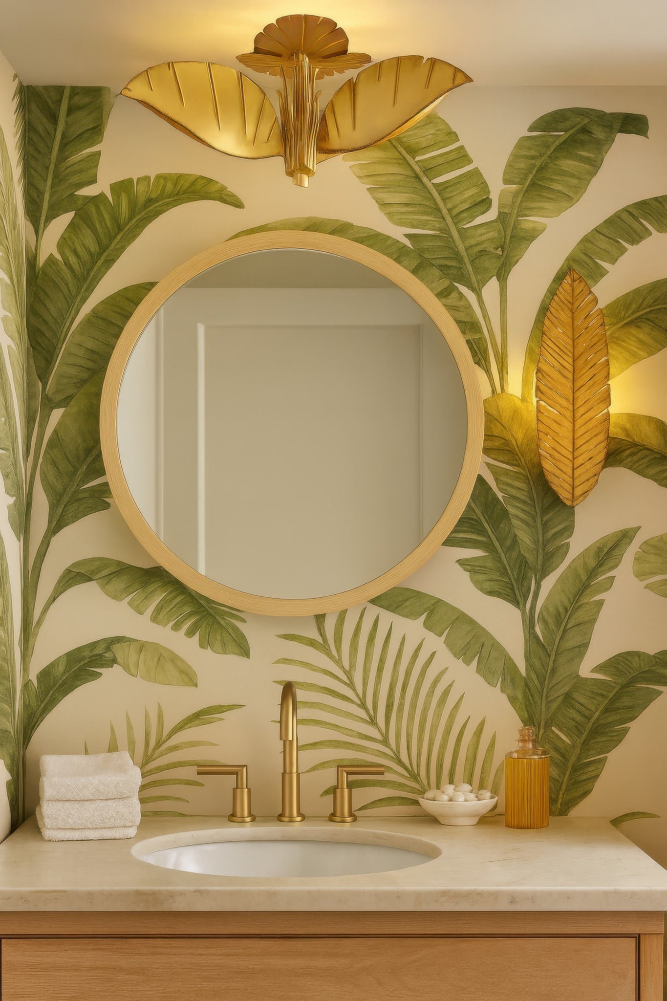 Banana Leaf 3 Light Semi-Flush - Gold/Dark Edging