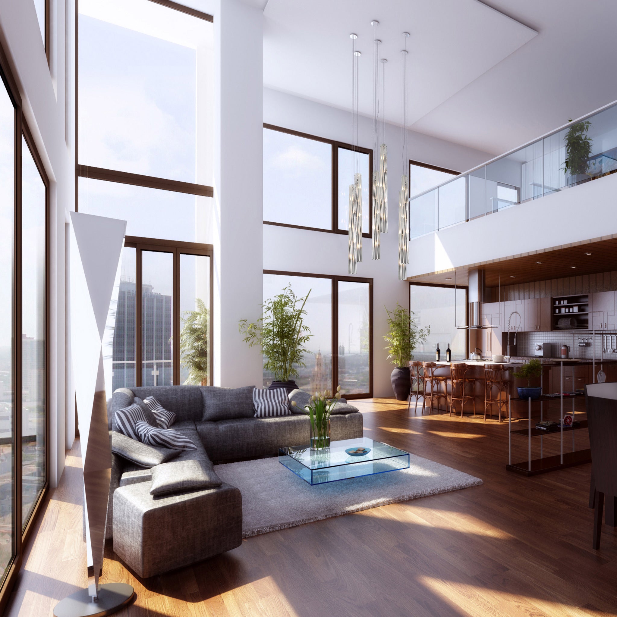 Chroman Empire 5-Light Tall Cylinder Pendant - Chrome