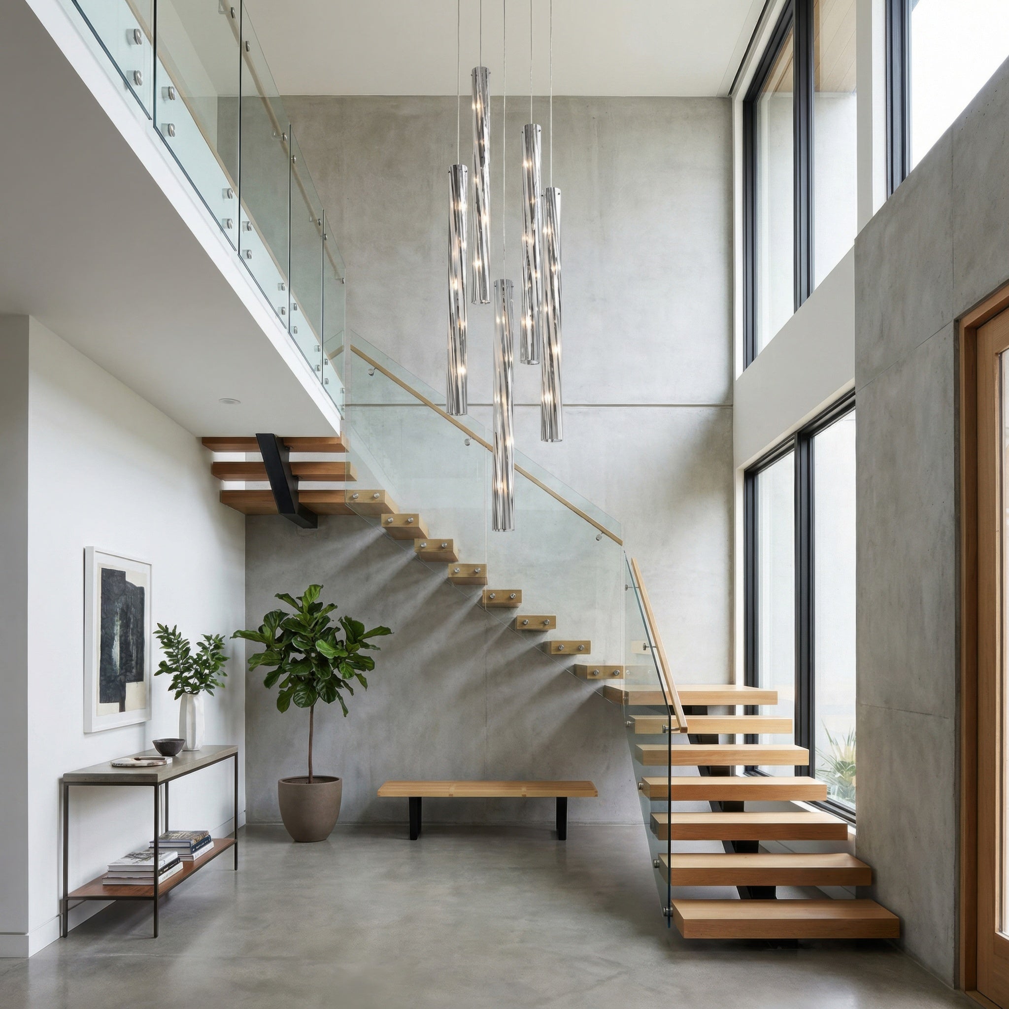 Chroman Empire 5-Light Tall Cylinder Pendant - Chrome