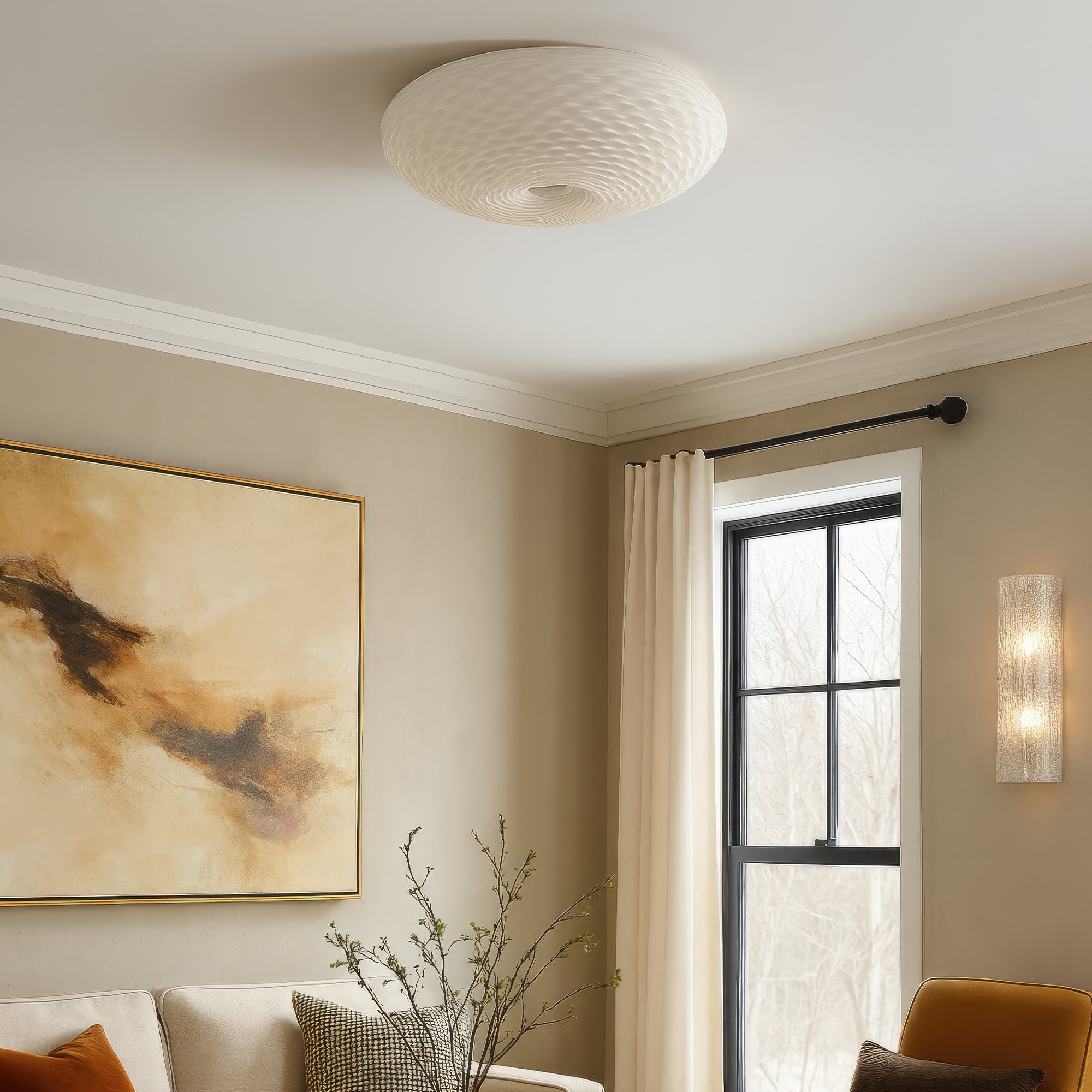 Swirled 2 Light Medium Flush Mount - French Feather