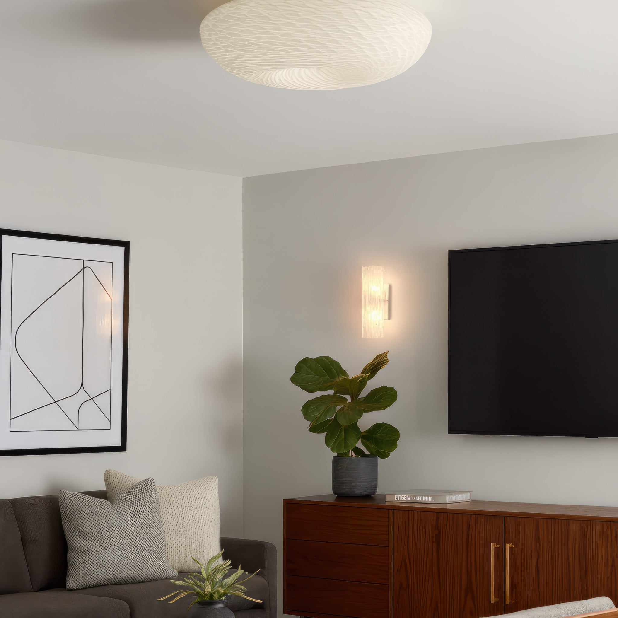 Swirled 3-Light Large Flush Mount - French Feather