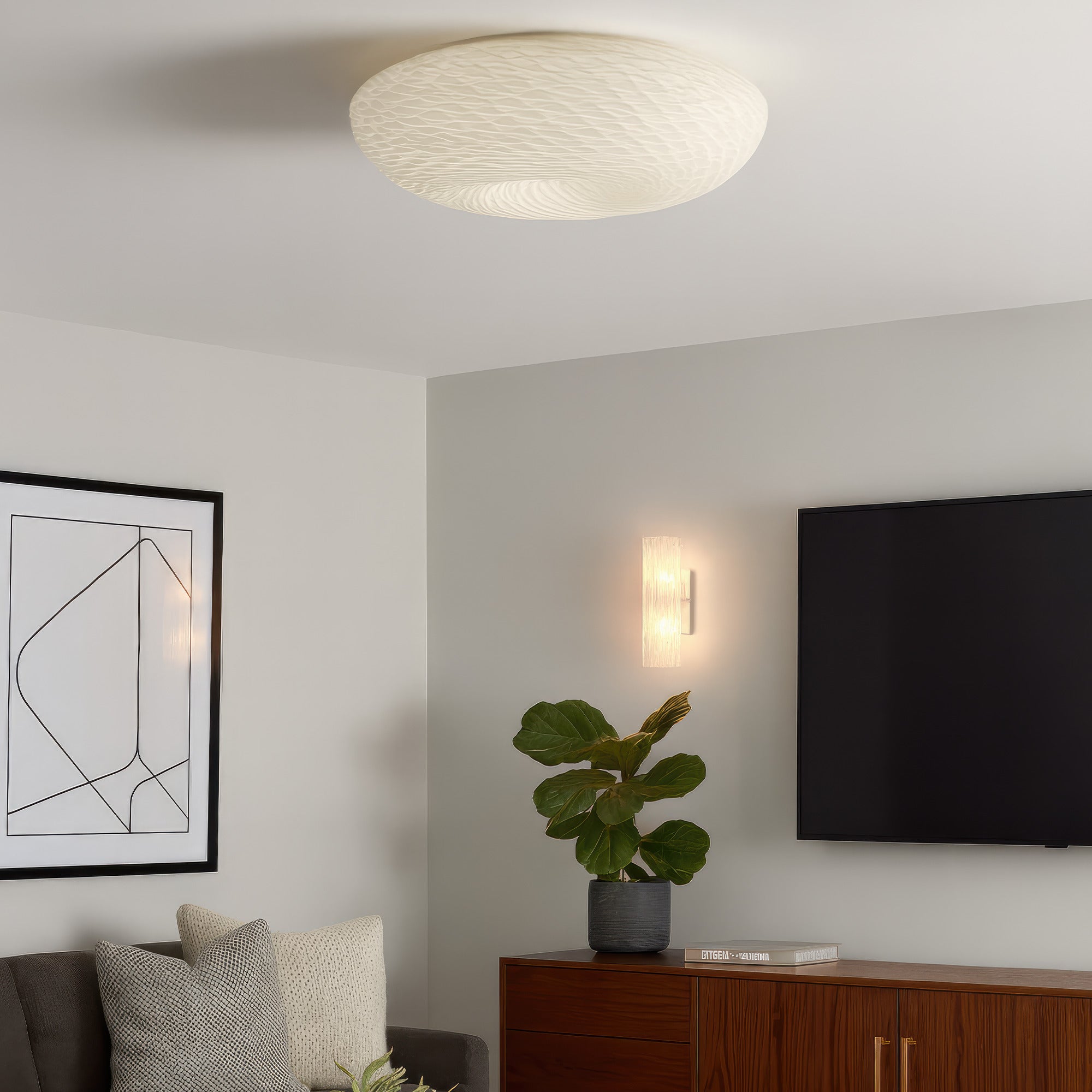 Swirled 3 Light Large Flush Mount - French Feather