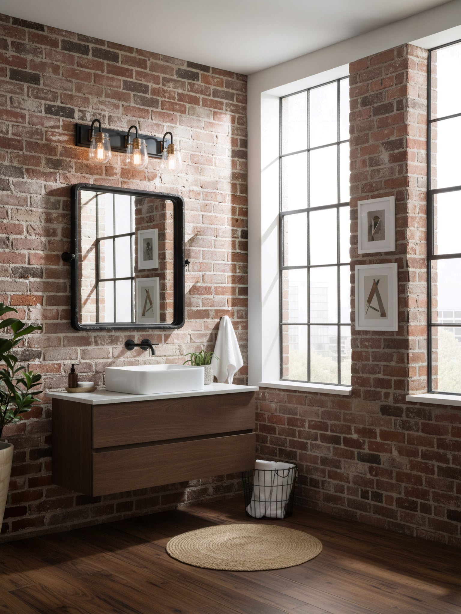 Bromyard Foundry Aged Brass and Matte Black Three Light Bath Vanity