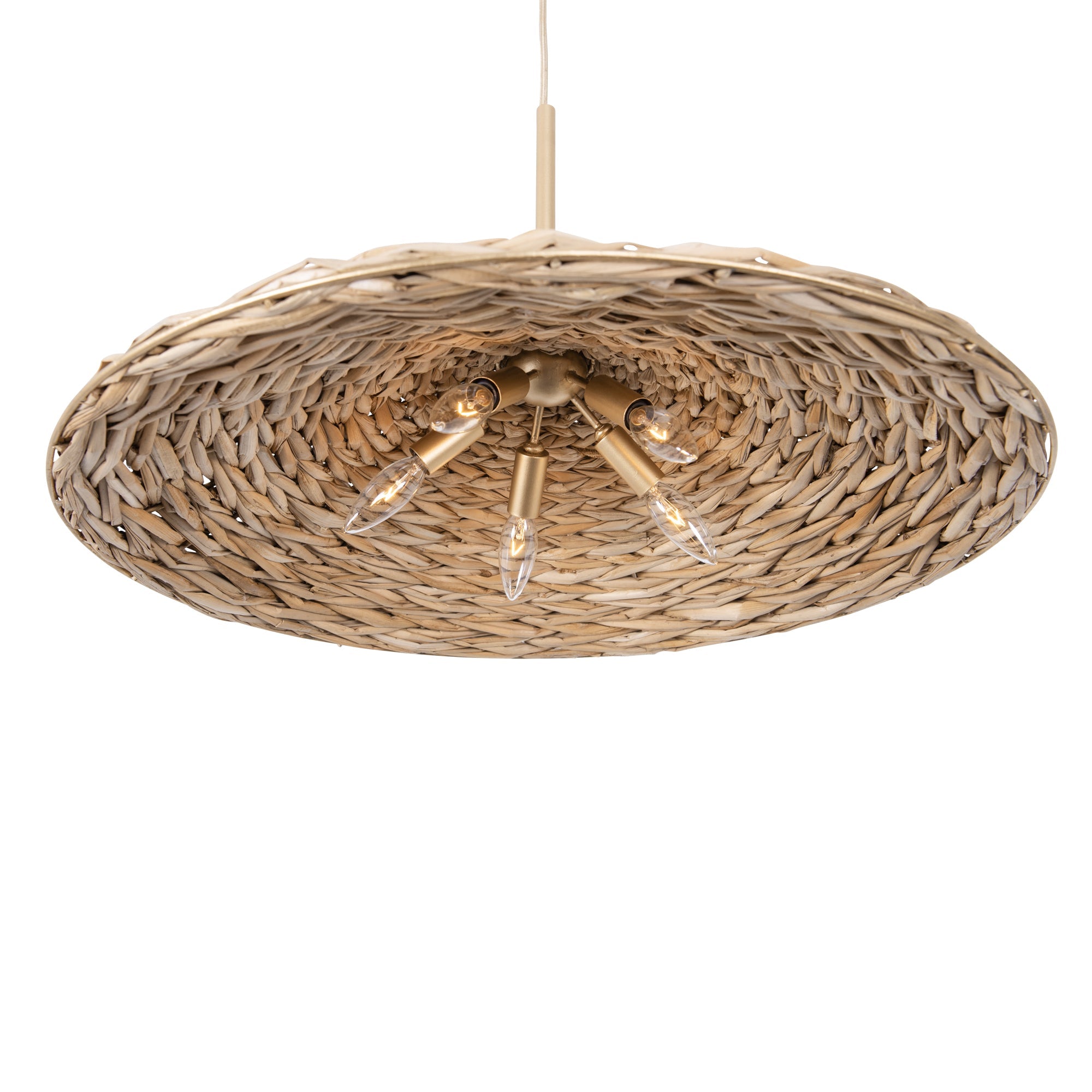 Hilton Head 502P05FGN 5-Light Large Pendant Light - French Gold/Natural Seagrass