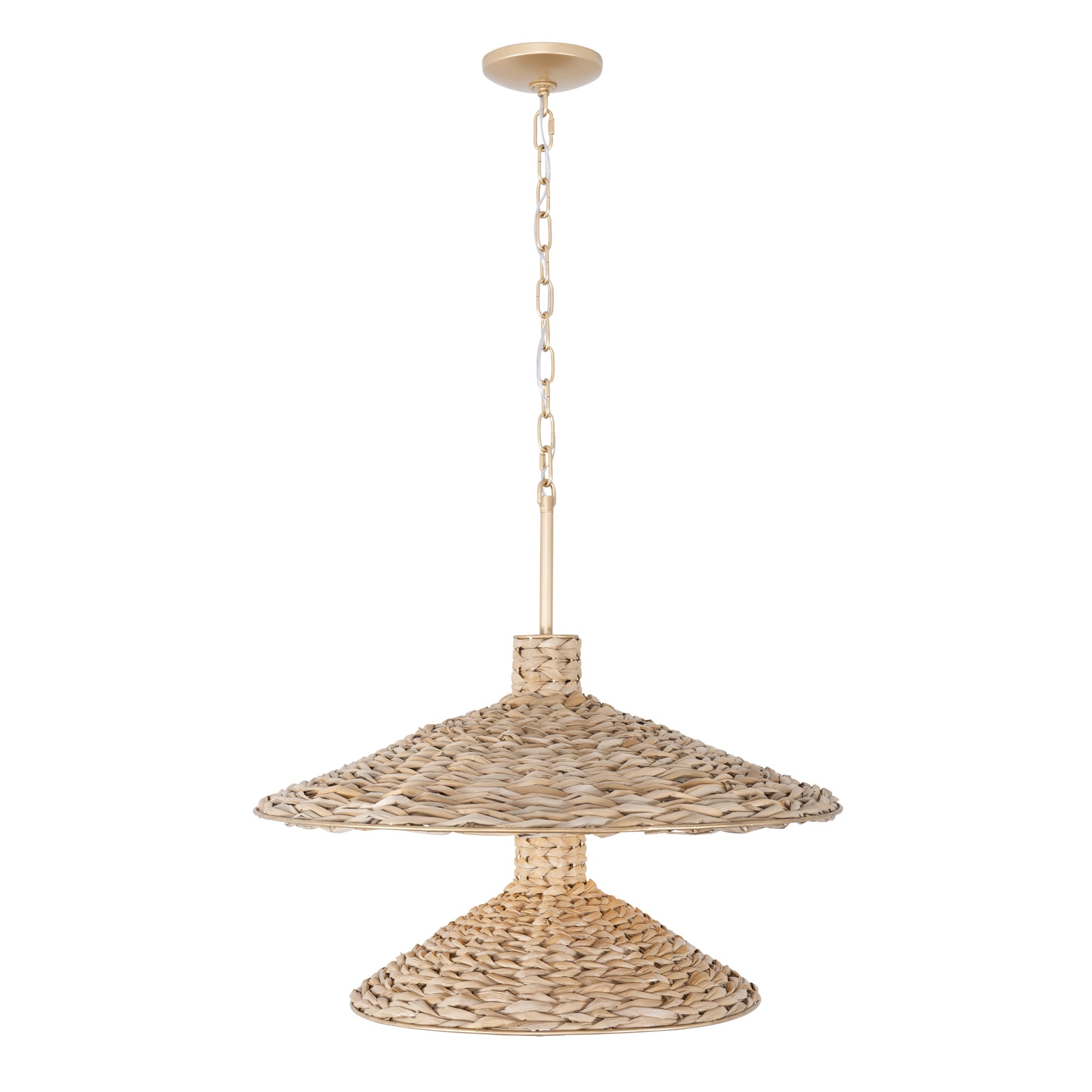 Hilton Head 502P09FGN 9-Light 2-Tier Pendant Light - French Gold/Natural Seagrass