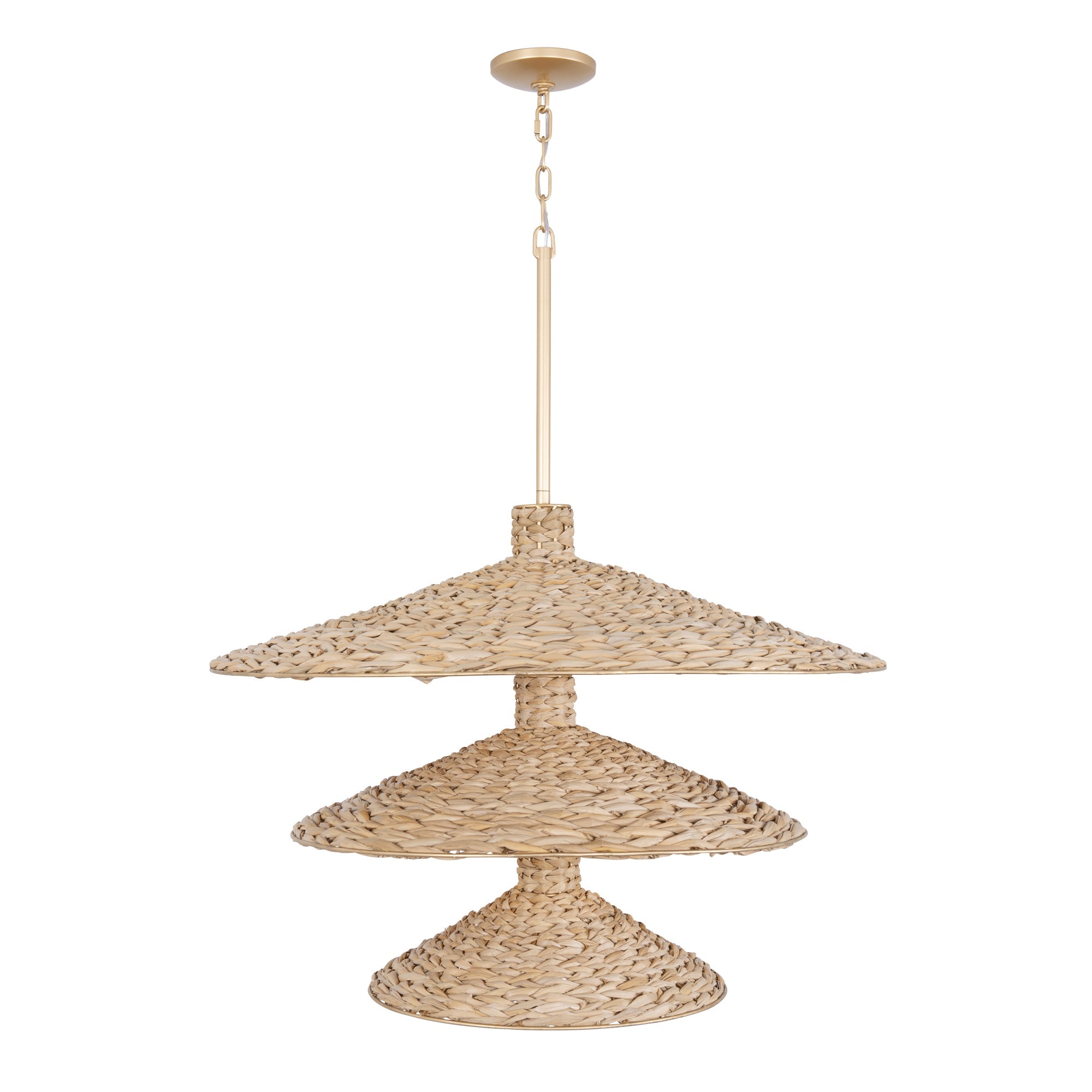 Hilton Head 502P15FGN 15-Light 3-Tier Pendant Light - French Gold/Natural Seagrass