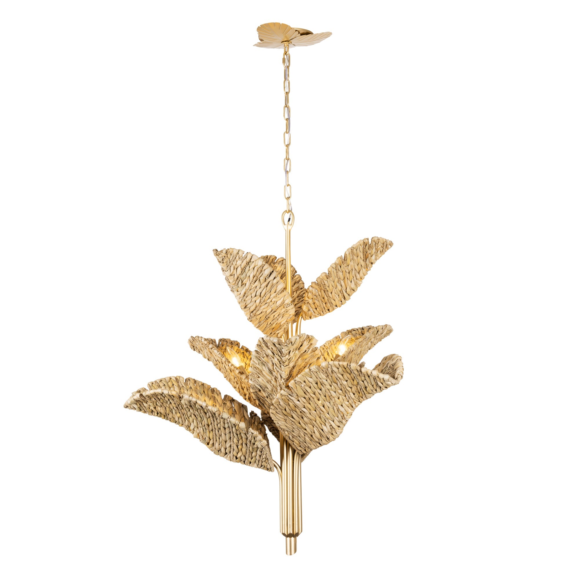 Banana Leaf 901C09FGN 9-Light Chandelier - French Gold/Natural Seagrass