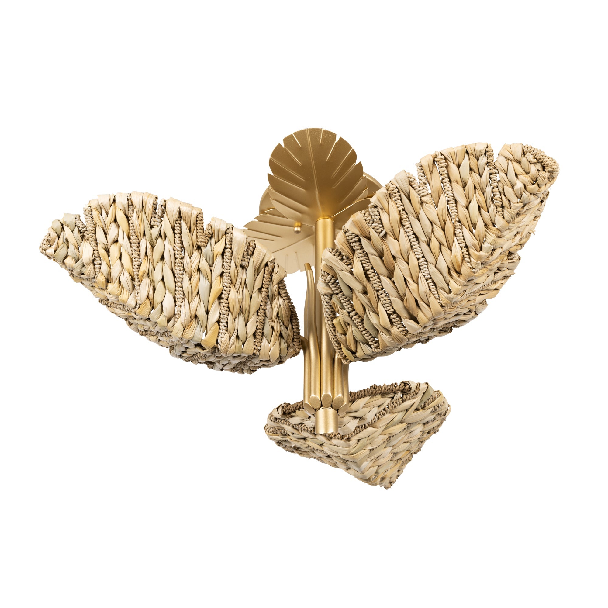 Banana Leaf 901S03FGN 3-Light Semi-Flush - French Gold/Natural Seagrass