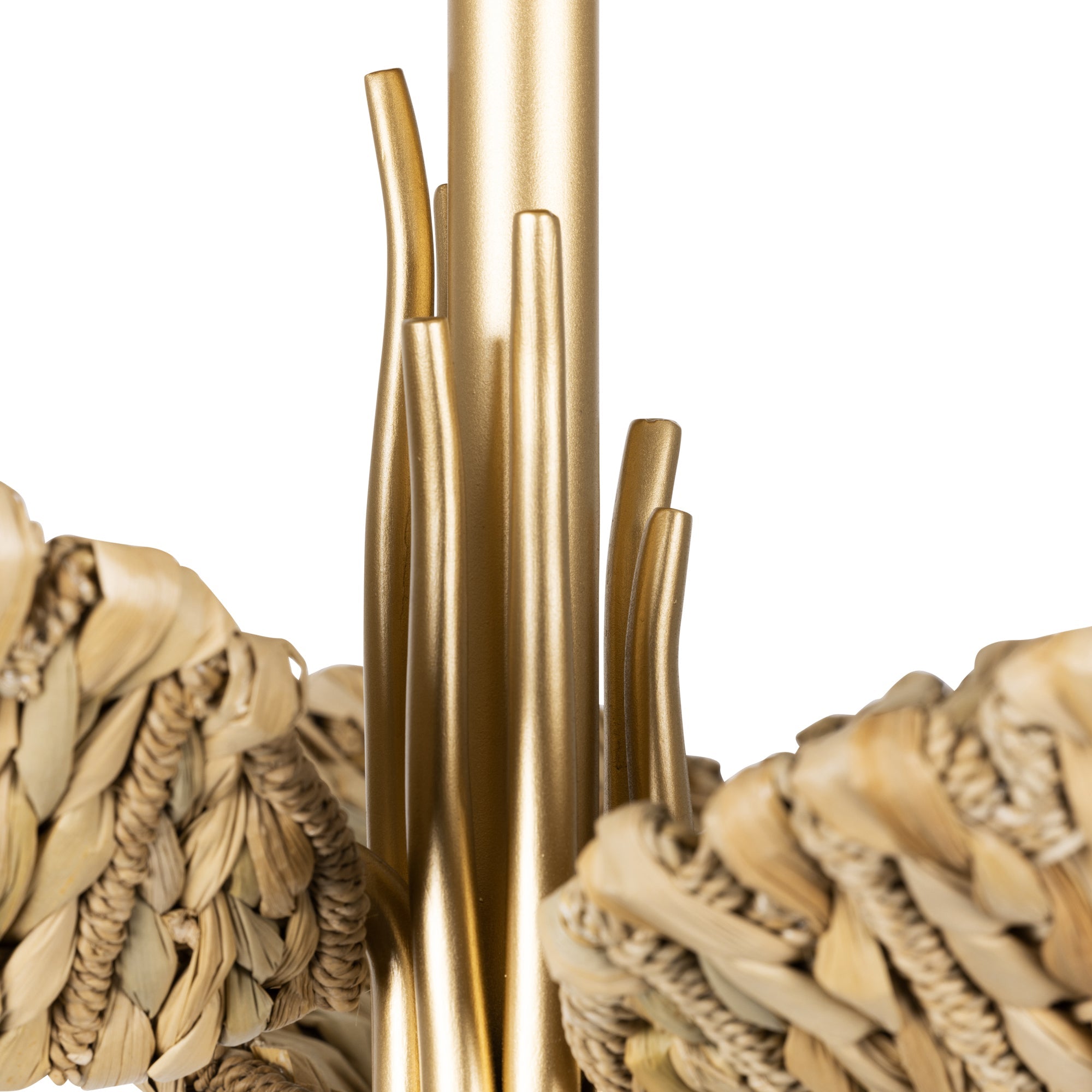 Banana Leaf 901S03FGN 3-Light Semi-Flush - French Gold/Natural Seagrass