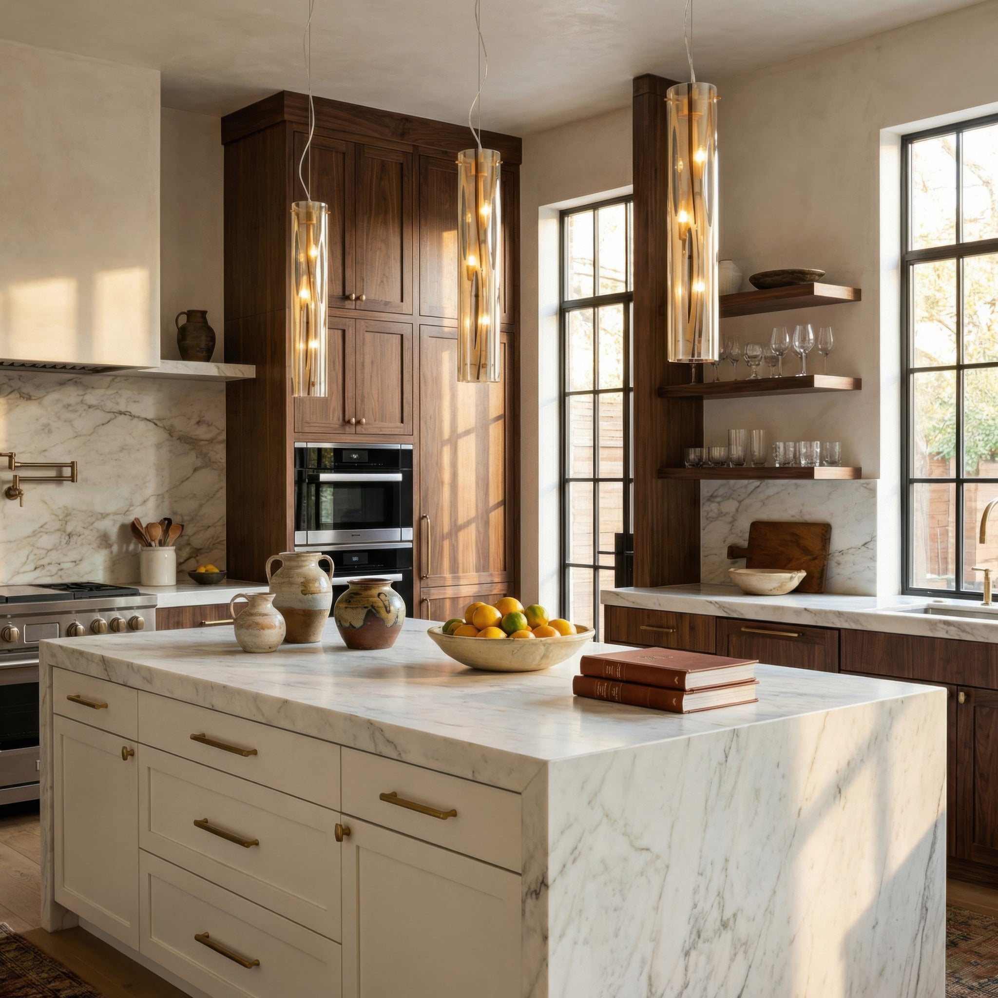 Chroman Empire 3 Light Tall Cylinder Pendant - Satin Gold