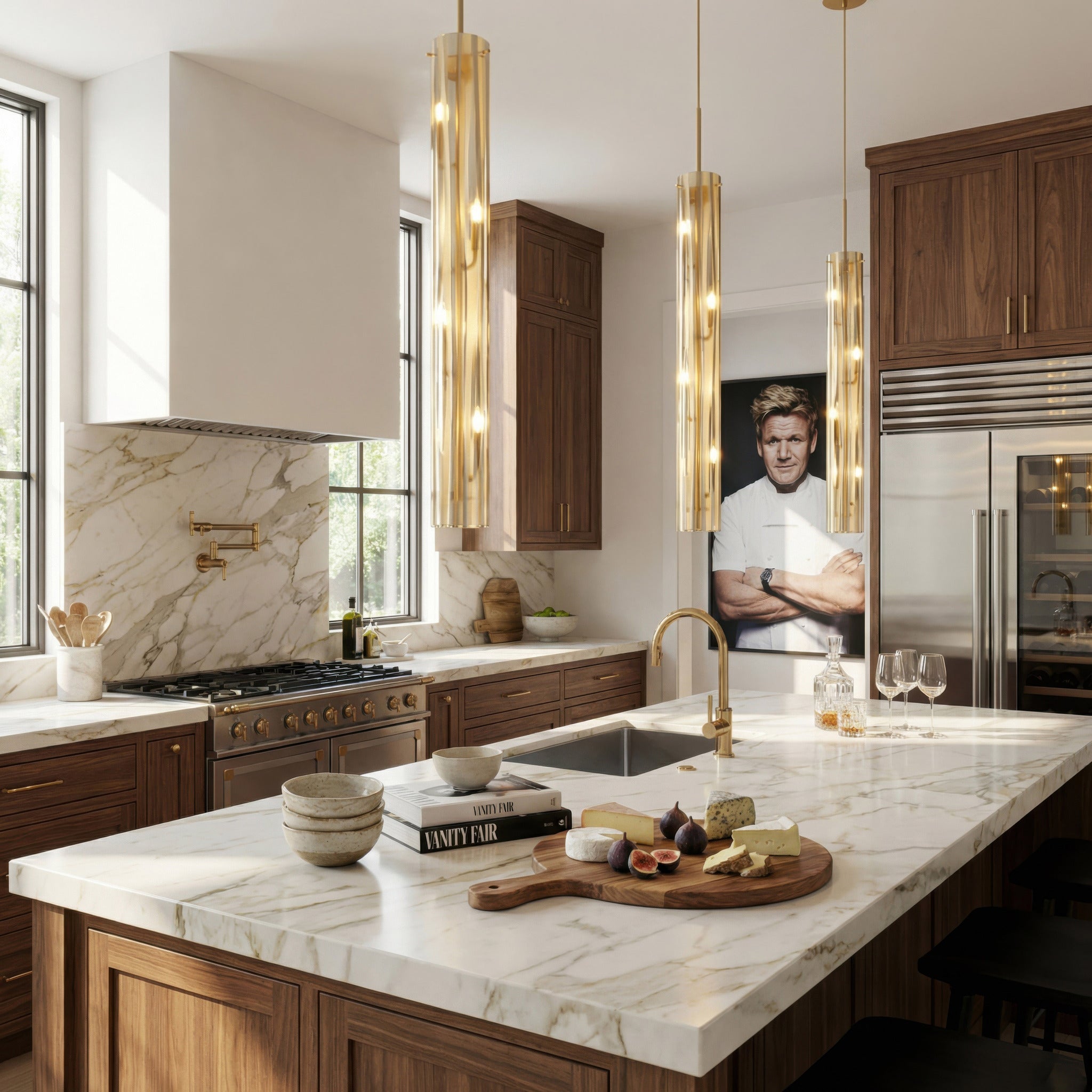 Chroman Empire 4 Light Tall Cylinder Pendant - Satin Gold