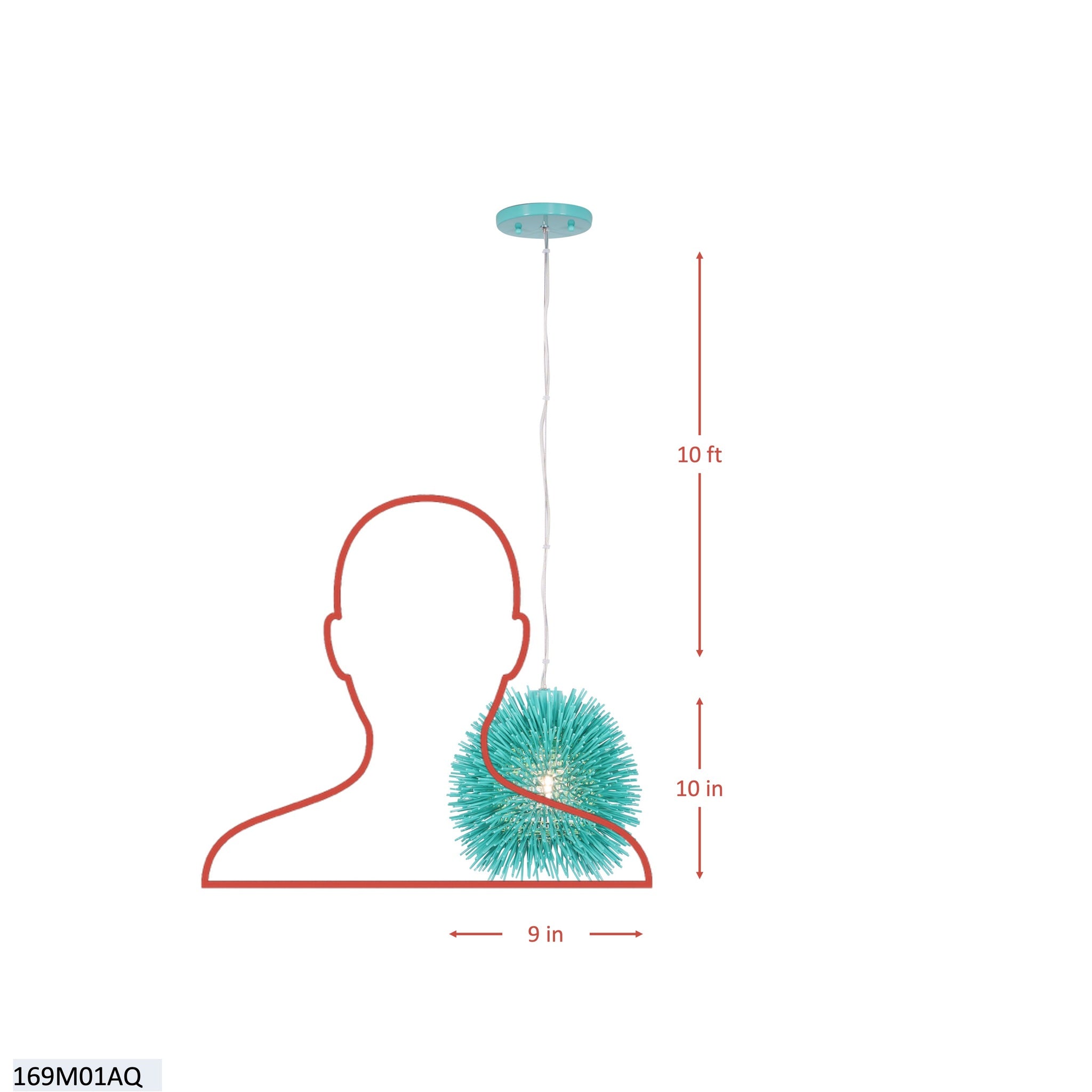 Urchin 1 Light Mini Pendant - Aqua Velvet