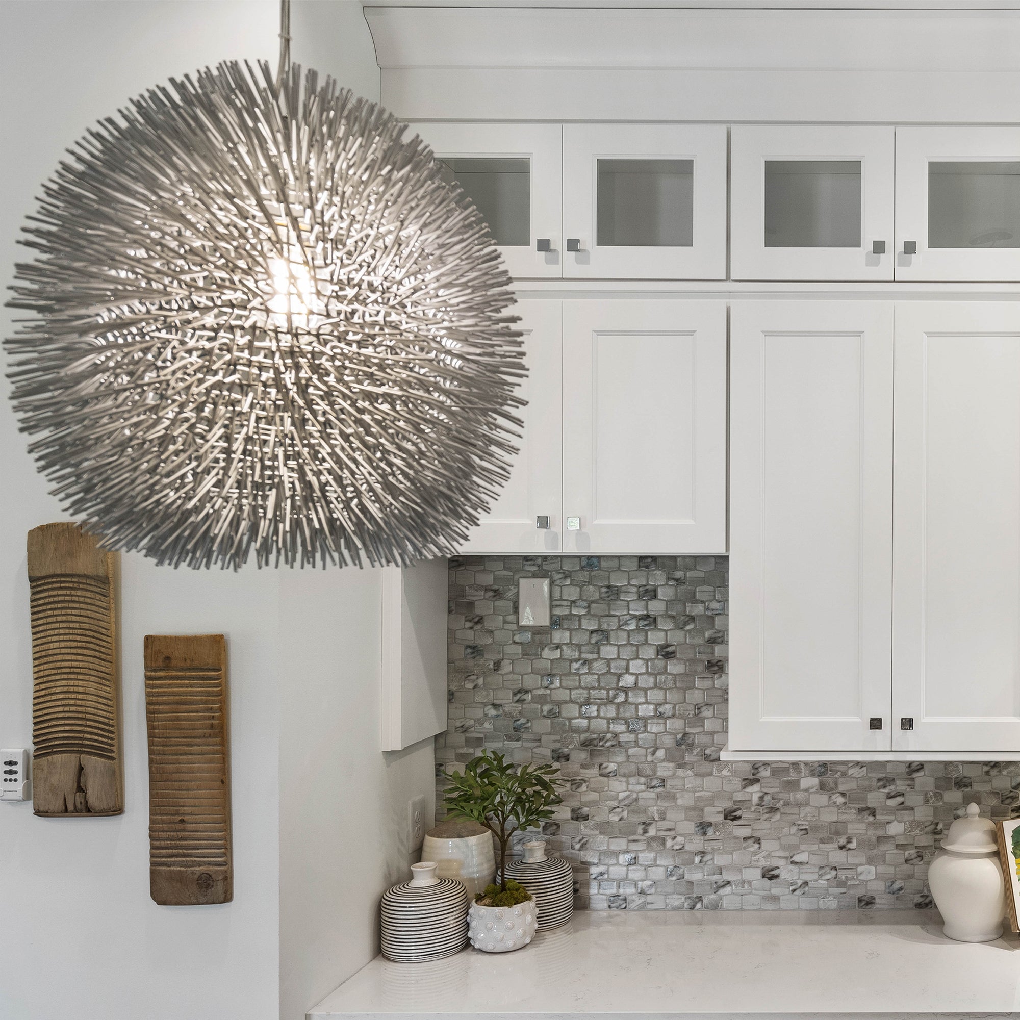 Urchin 1 Light Pendant - Painted Chrome