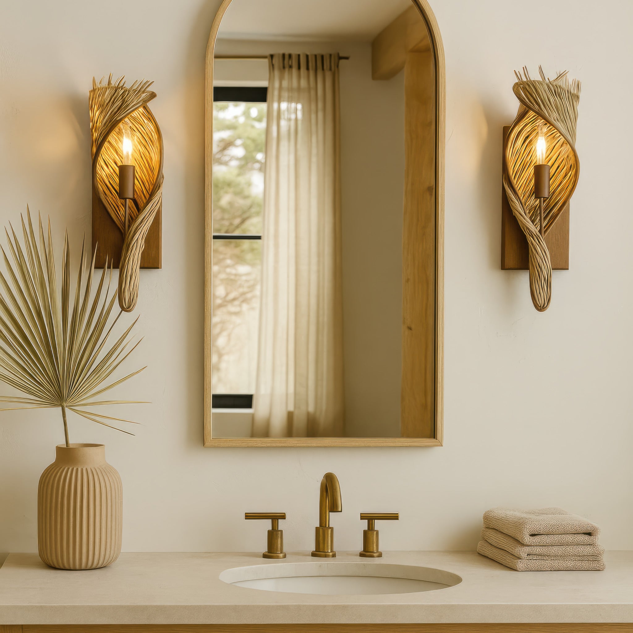 Flow 1 Light Left Sconce - Baguette/Natural Rattan