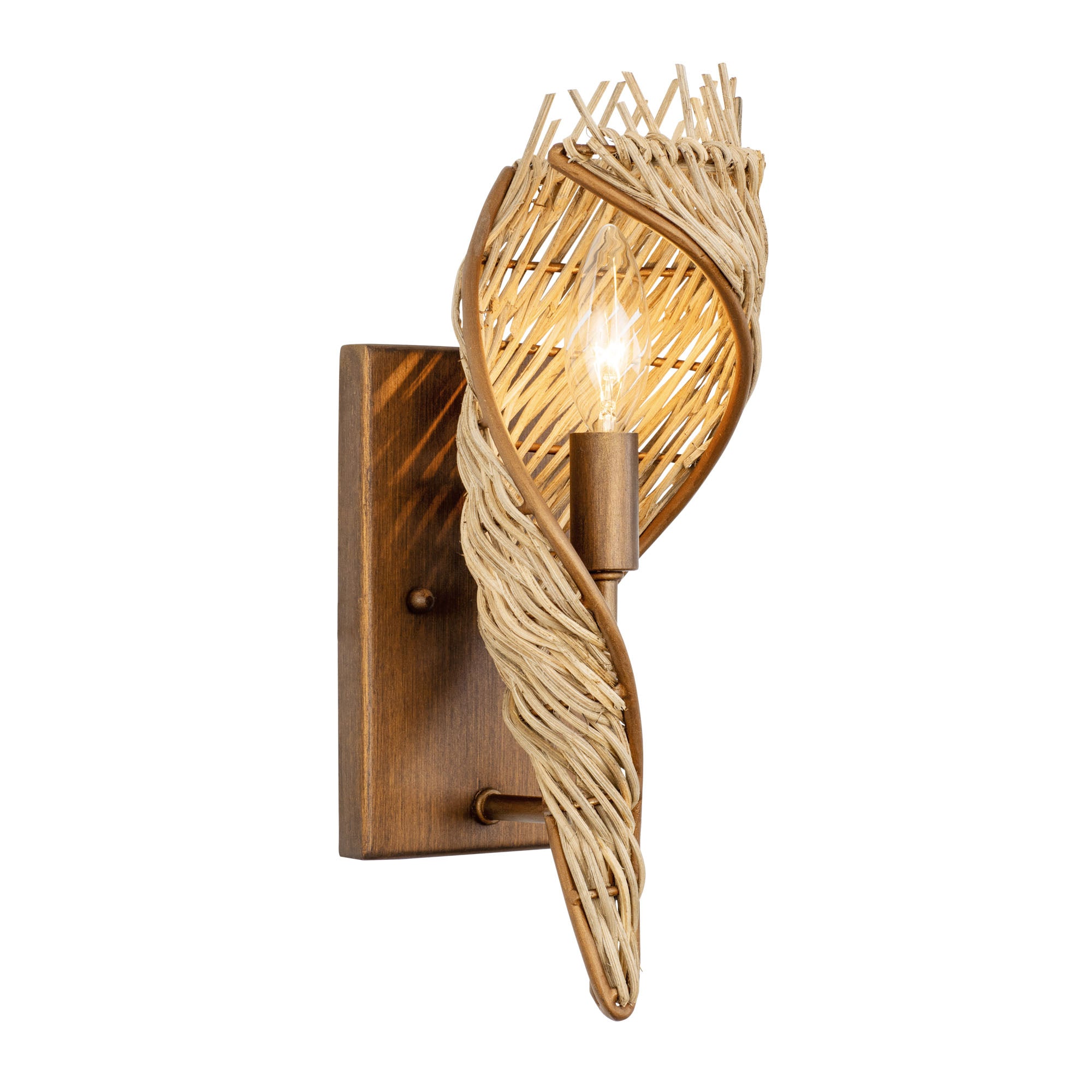 Flow 1 Light Right Sconce - Baguette/Natural Rattan