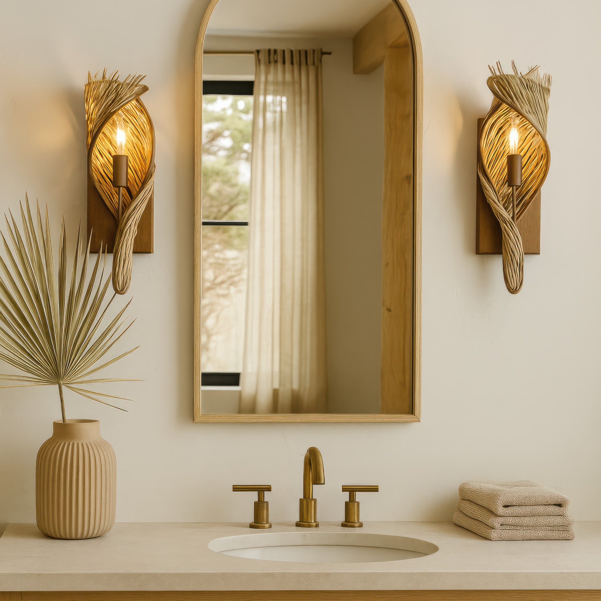 Flow 1 Light Right Sconce - Baguette/Natural Rattan
