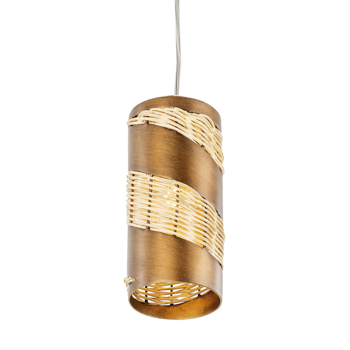 Flow 240M01BTR 1-Lt Cylinder Mini Pendant Light - Baguette/Natural Rattan