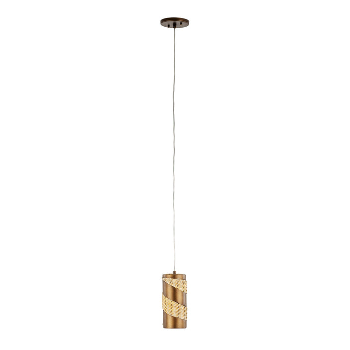 Flow 240M01BTR 1-Lt Cylinder Mini Pendant Light - Baguette/Natural Rattan