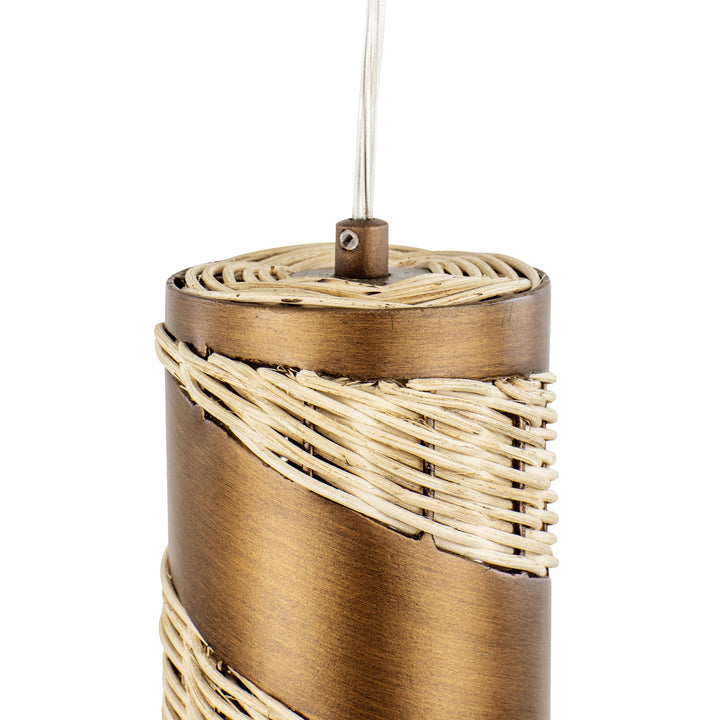 Flow 240M01BTR 1-Lt Cylinder Mini Pendant Light - Baguette/Natural Rattan