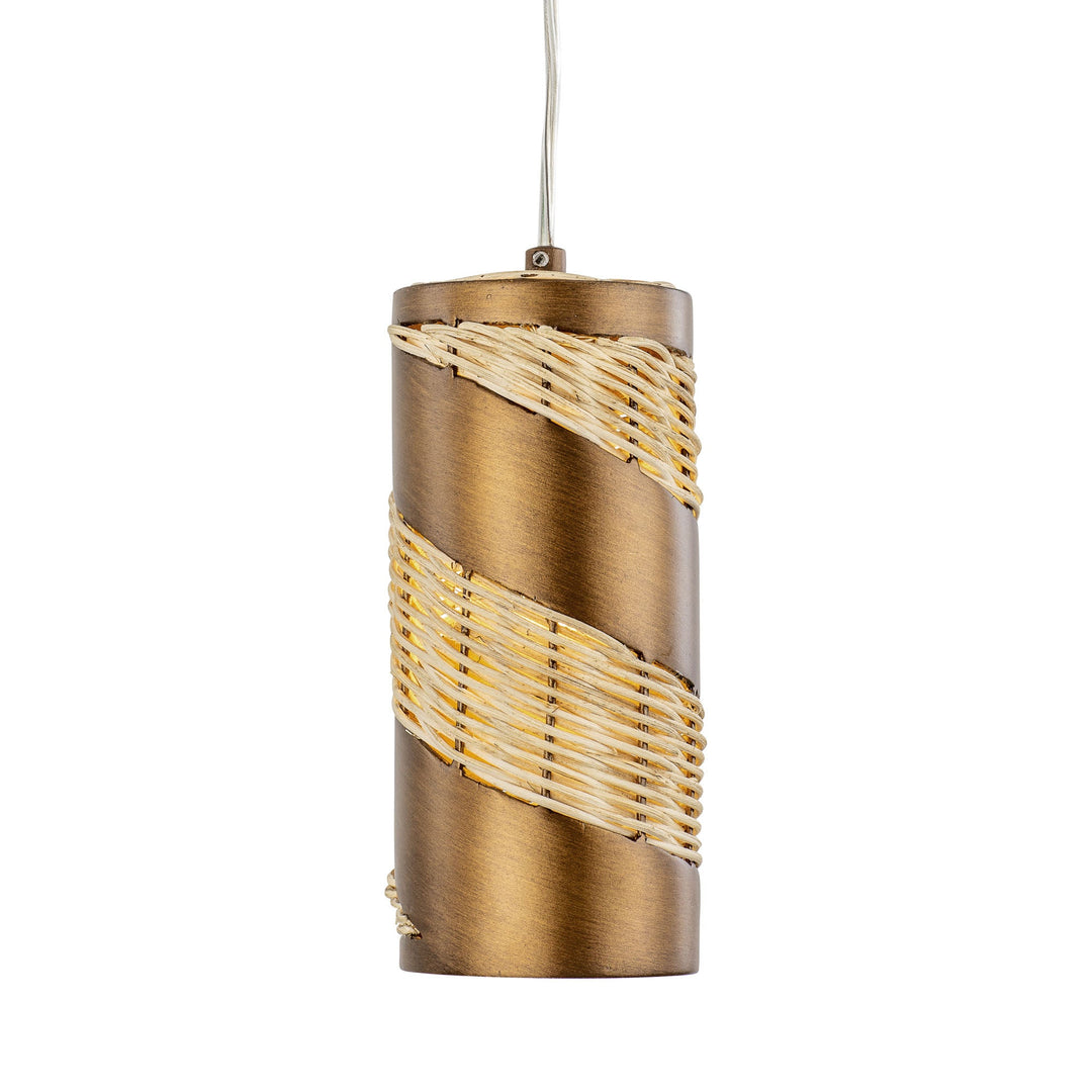 Flow 240M01BTR 1-Lt Cylinder Mini Pendant Light - Baguette/Natural Rattan