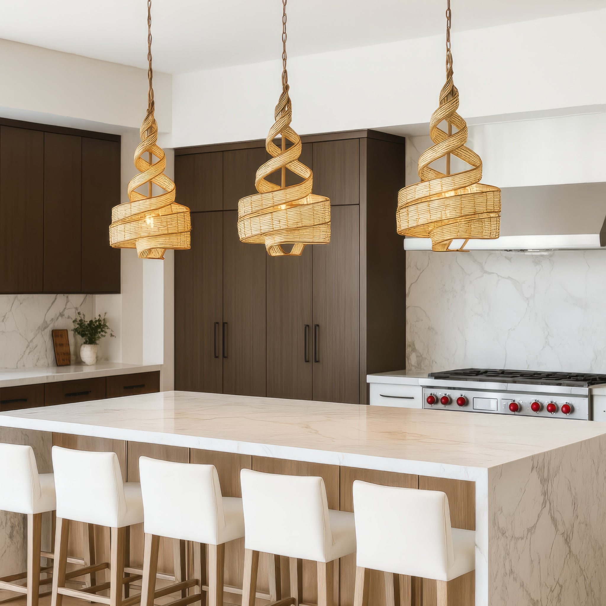 Flow 3 Light Twist Pendant - Baguette/Natural Rattan
