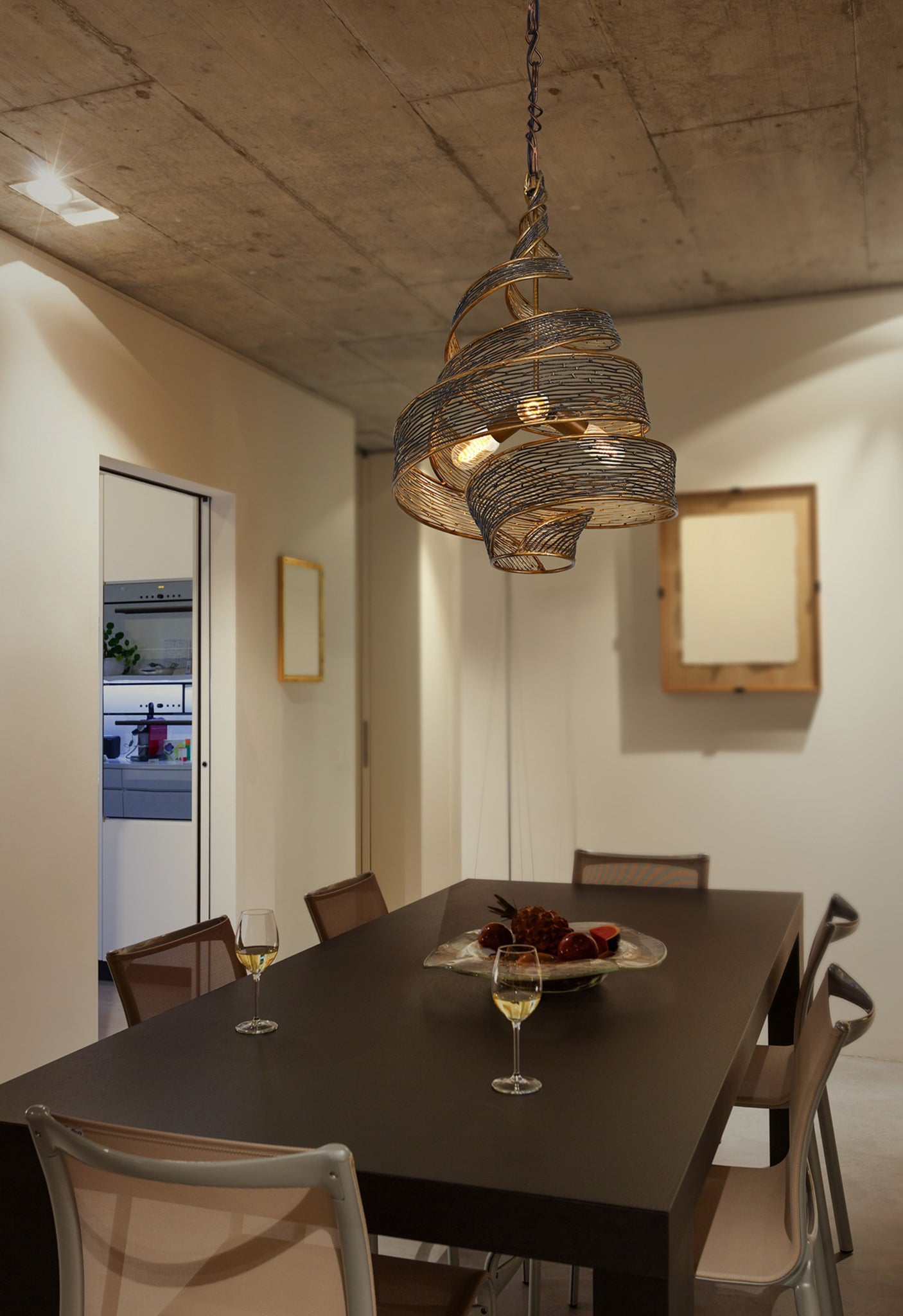Flow 3 Light Twist Pendant - Hammered Ore