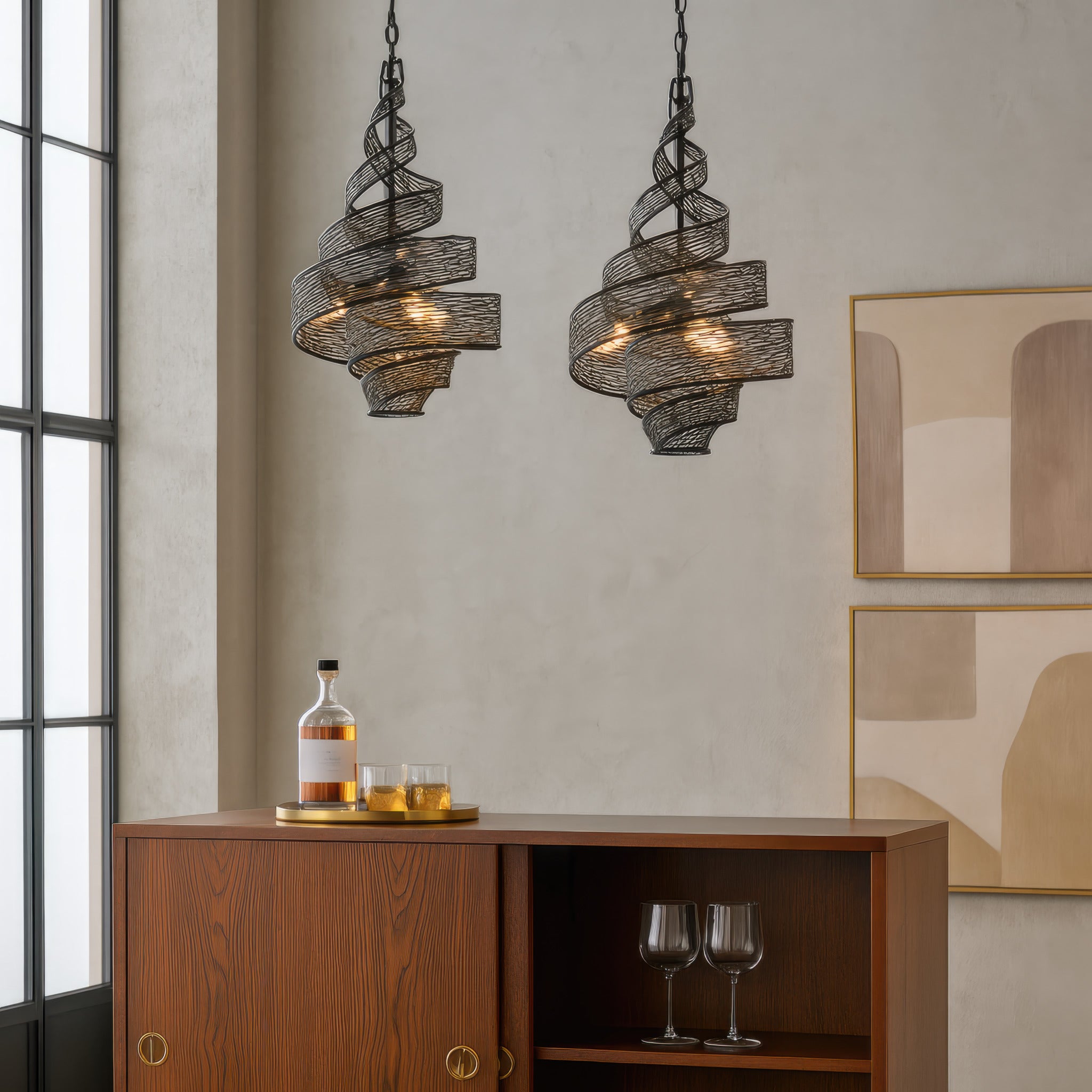 Flow 3 Light Twist Pendant - Matte Black/French Gold