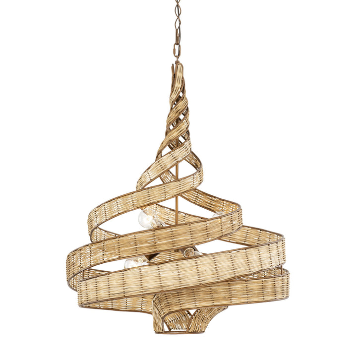 Flow 240P06BTR 6-Lt Twist Pendant Light - Baguette/Natural Rattan